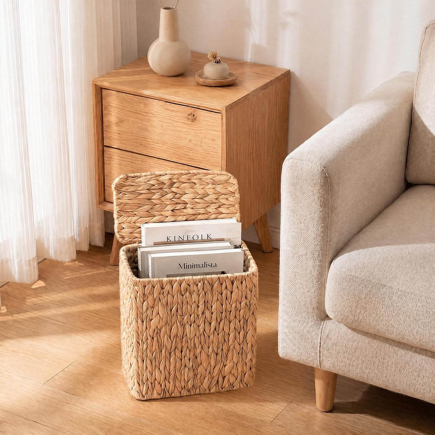 Handwoven Rattan Waste Basket / Water Hyacinth