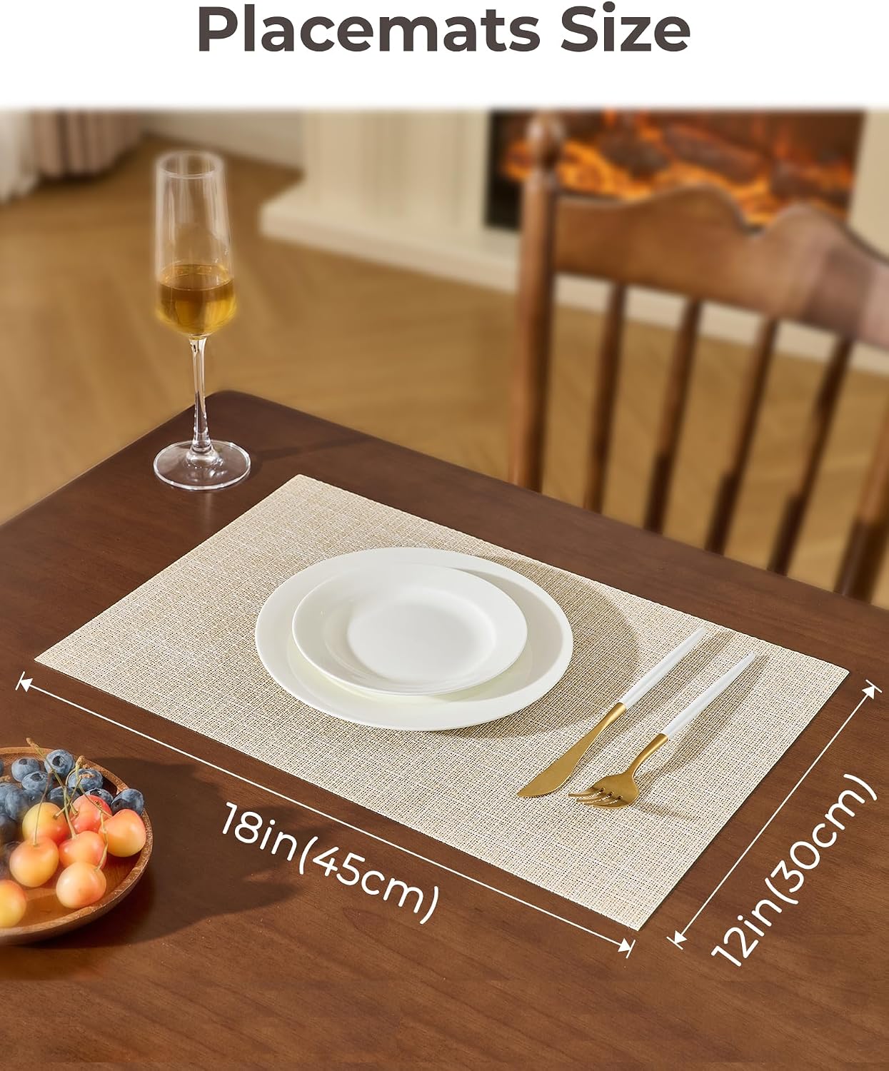 Leetaltree Beige Placemats Set of 8 - Heat Resistant Non-Slip Place mats for Dining Table, Washable Durable PVC Vinyl