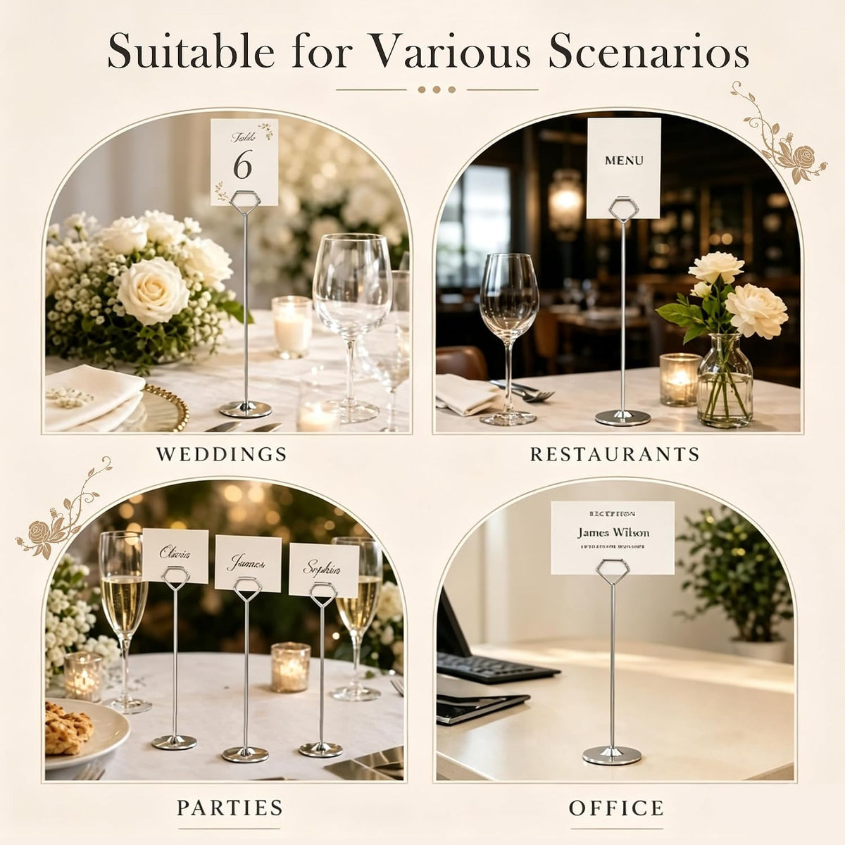 16 Pack 12 Inch Table Number Holders, Silver Diamond Place Card Holders | Steel Table Card Stands for Weddings