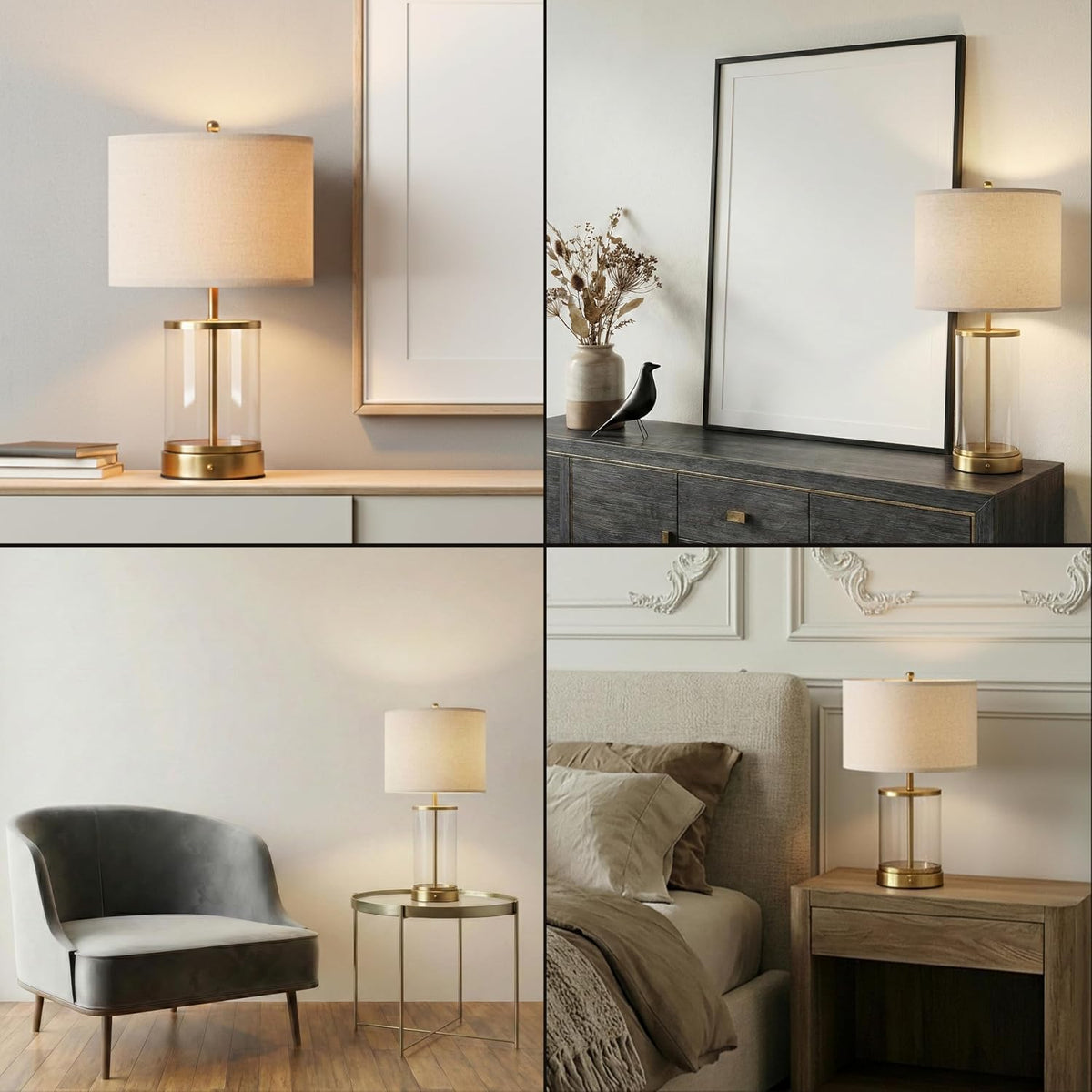 O’Bright Luma - Battery Powered Table Lamp, Cordless Glass Bedside Lamp with Rechargeable 10,000mAh Battery, Full Size