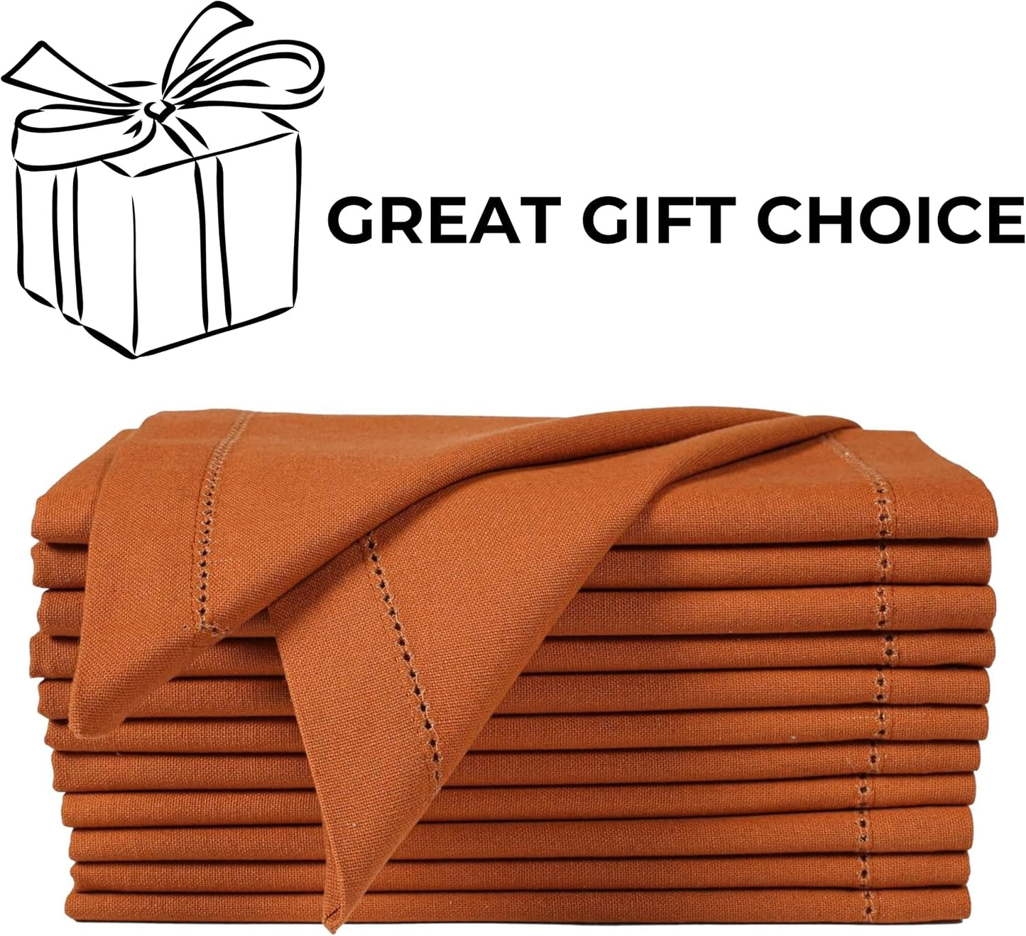 Bedding Craft Cloth Dinner Napkins Set of 12 – 18x18 Roasted Pecan with Hemstitched Mitered Corners – Reusable Machine