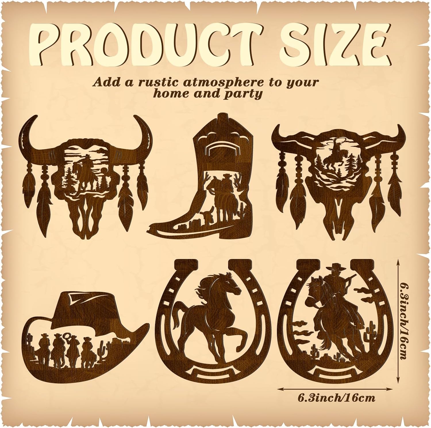 Western Wall Decor Wood Wall Art Rustic Hat Boot Saddle Deer Bear in the / Brown / Cowboy / Set of 6