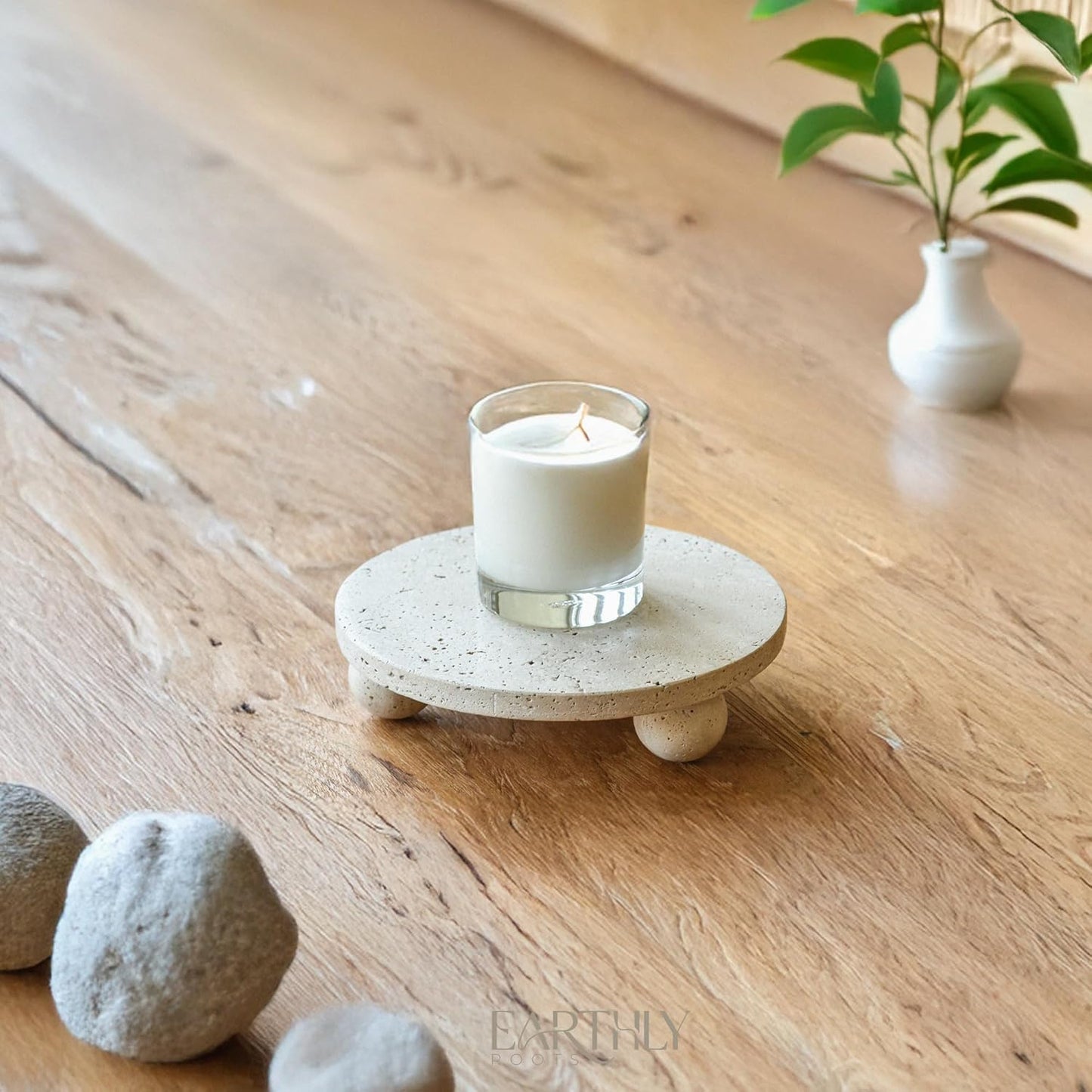 100% Travertine Footed Tray / Natural