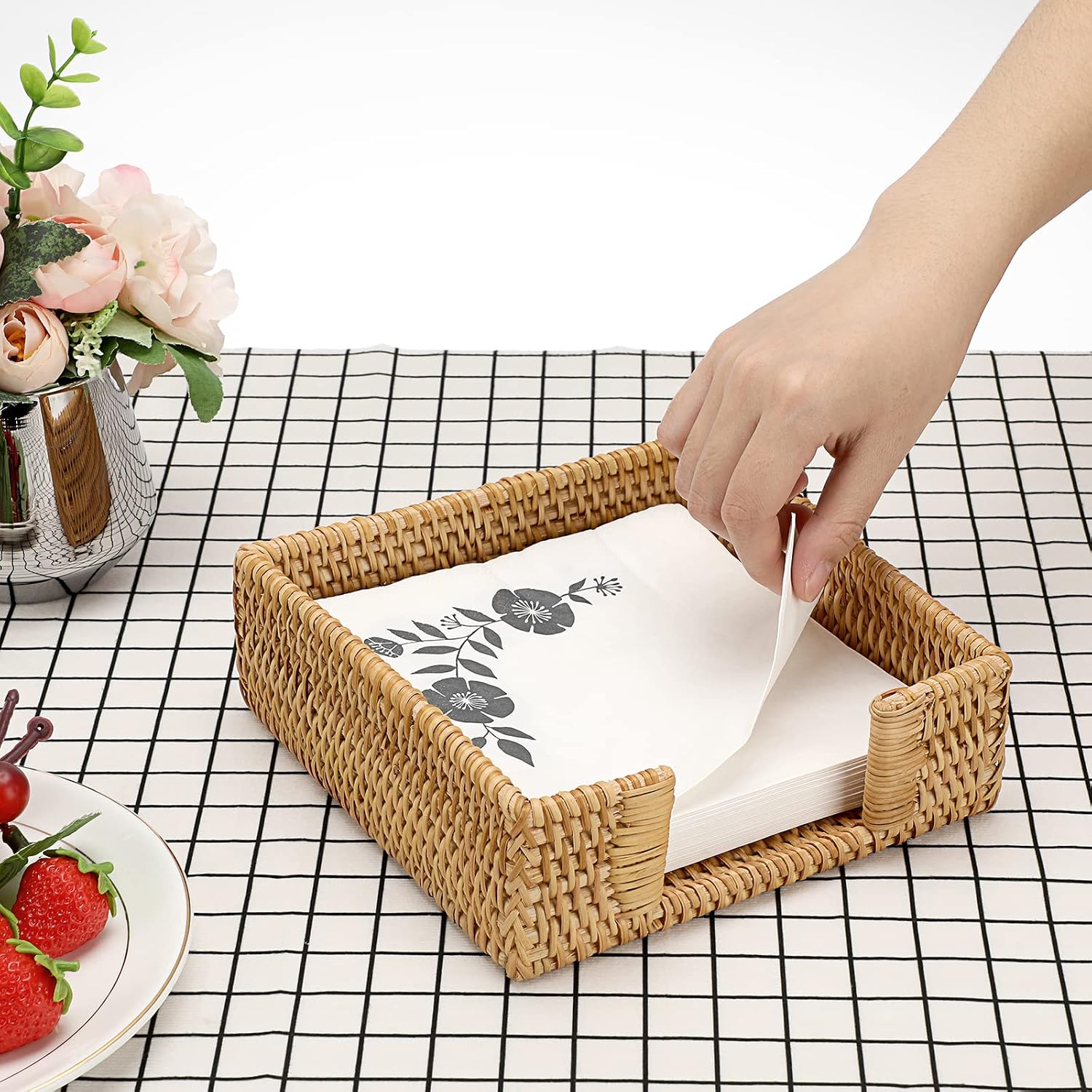 Rattan Napkin Basket / Honey Brown / 6.5 x 6.5 / Inch/ Luncheon