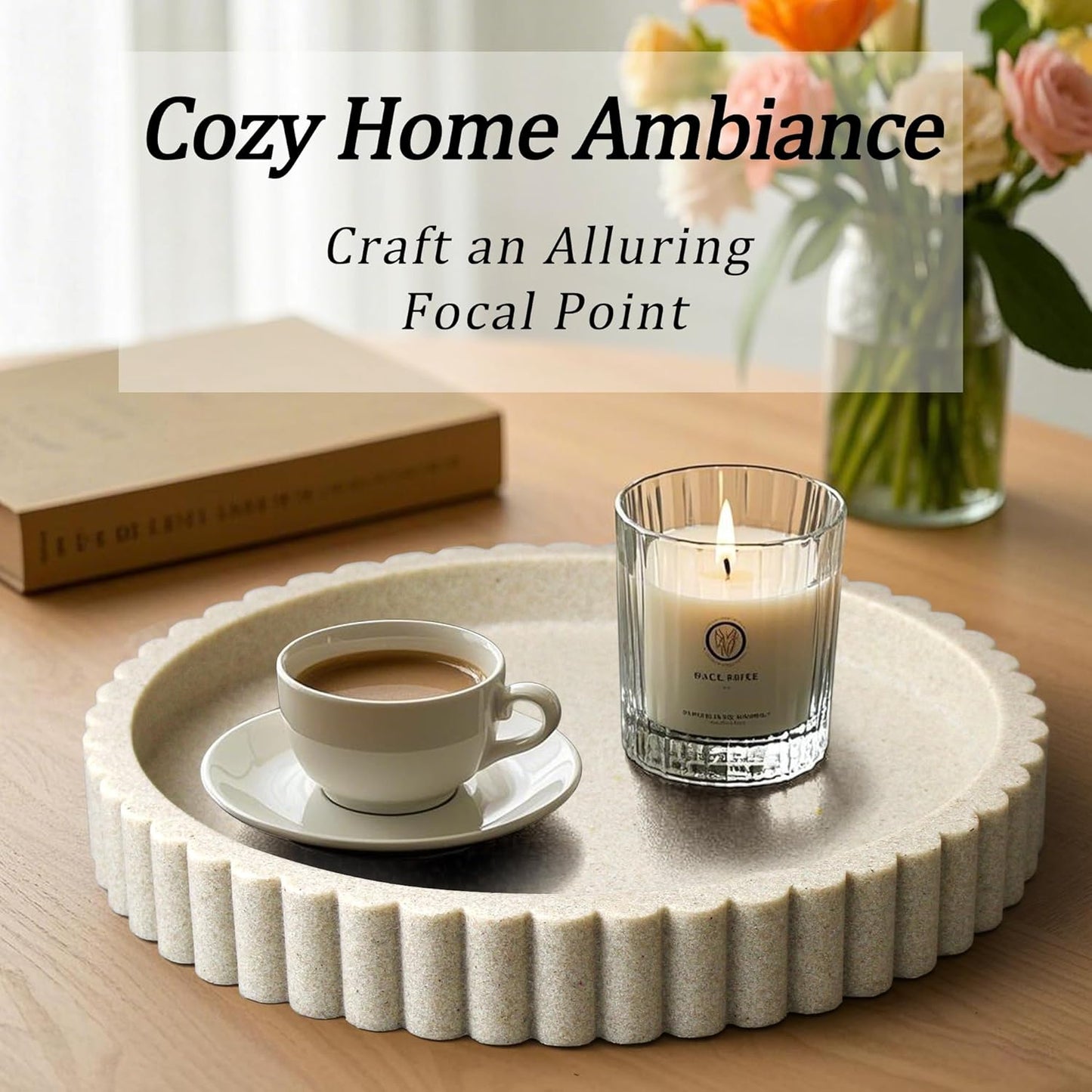 Modern Organizer / Decorative Coffee Table Tray / Beige