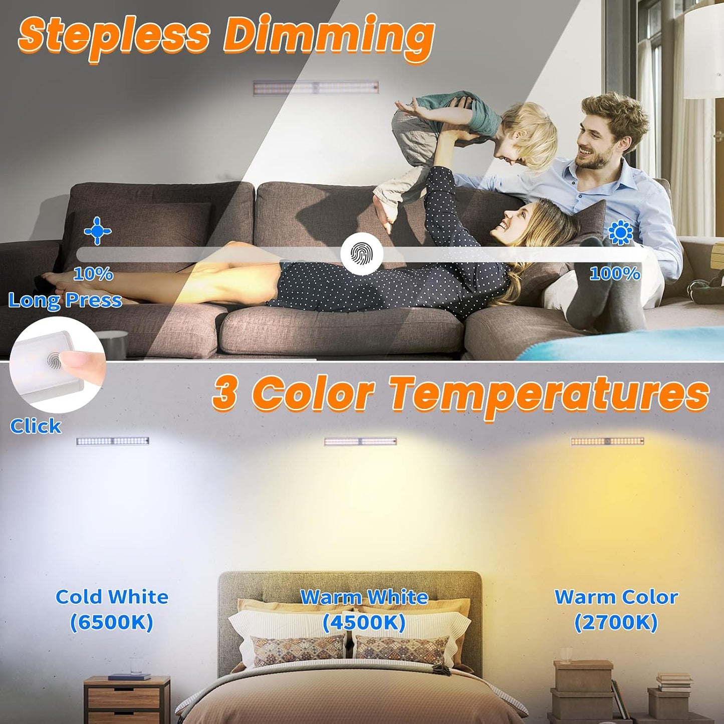Wireless Motion Sensor Light Indoor, 80 LED Dimmable Closet Lights Rechargeable Under Cabinet Lighting, Magnetic
