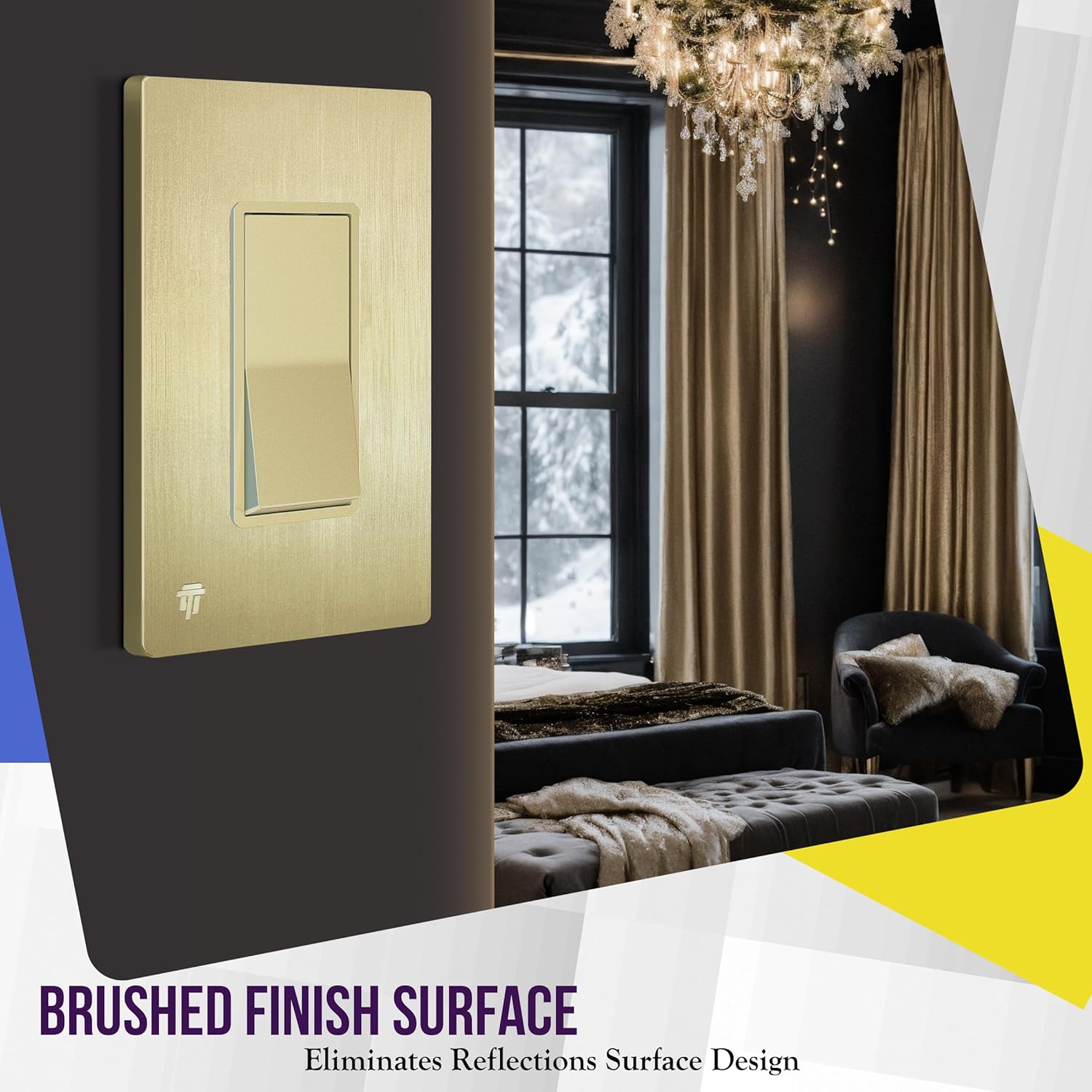 ENERLITES 1-Gang Brushed Gold Screwless Decorator Wall Plate Outlet Cover | 10 Pack, Size 4.68" x 2.93", Fits light