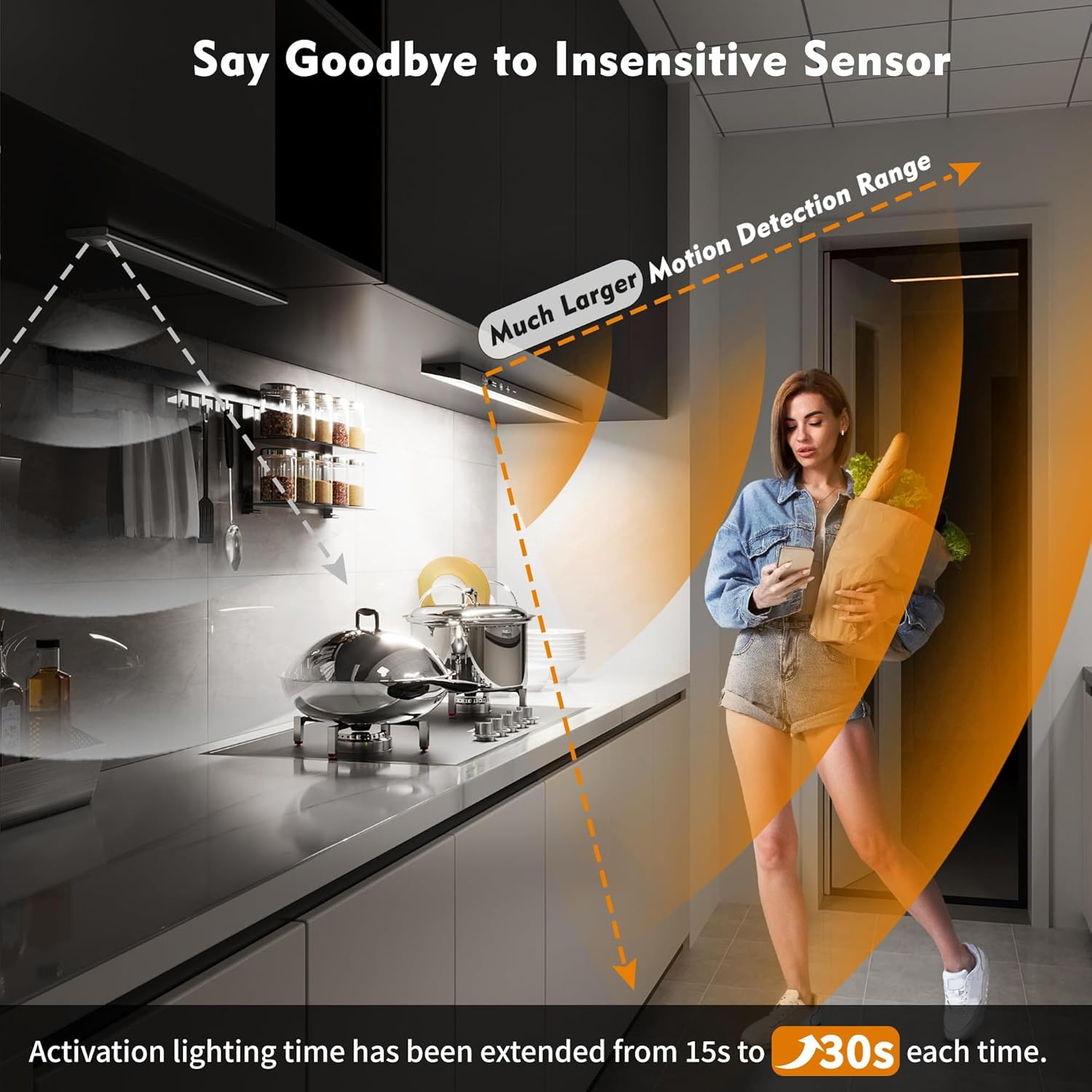 12" Under Cabinet Lights Wireless Rechargeable, Motion Sensor, 3Pack, Black | Touch & Remote Control丨160 bright