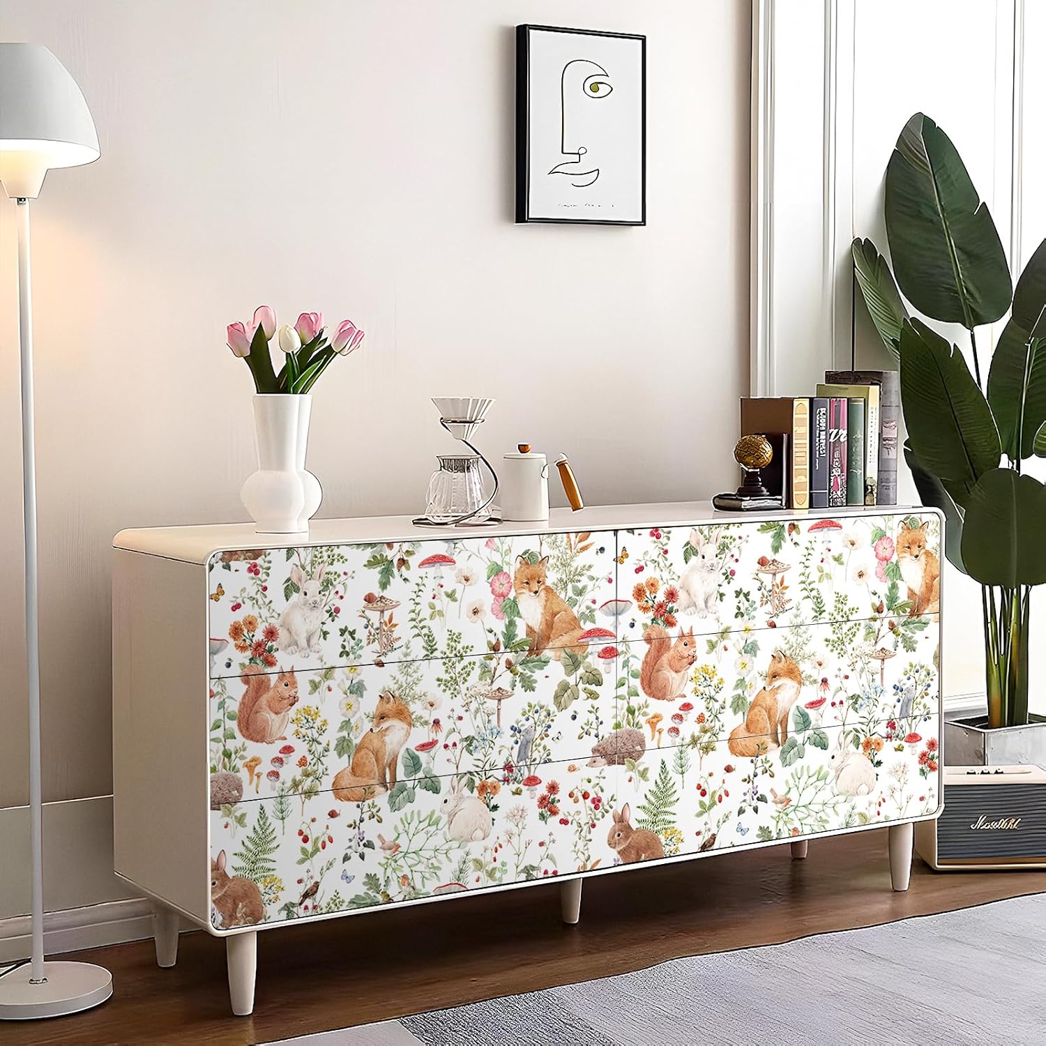 Woodland Wallpaper Stick and Peel Fairytale Forest Animal Wallpaper / 17.5 x 10 / Ft / White