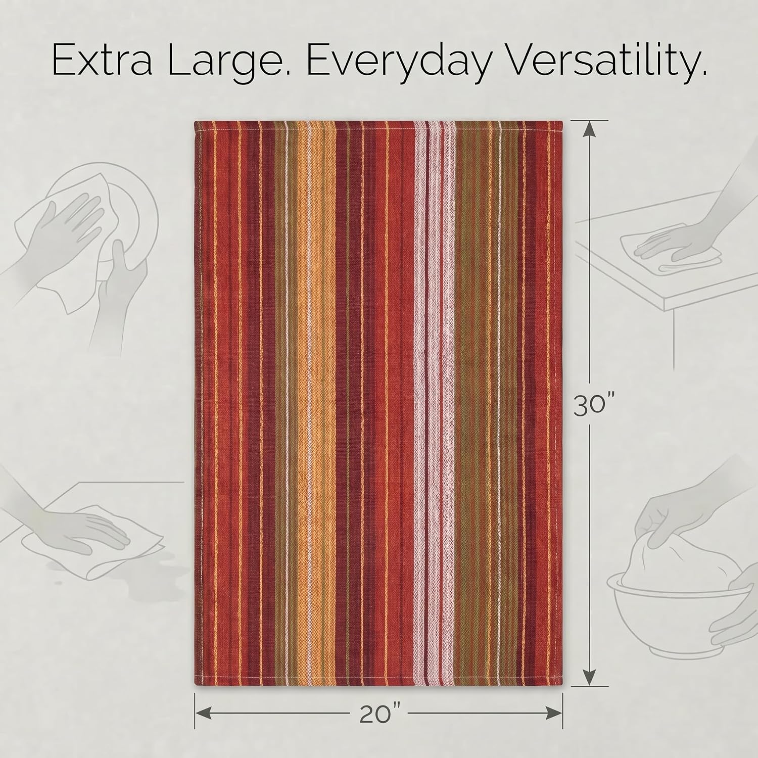 Urban Villa Kitchen Towel Cotton Dish Towel 20”x30” (Set of 6) Harvest Stripe