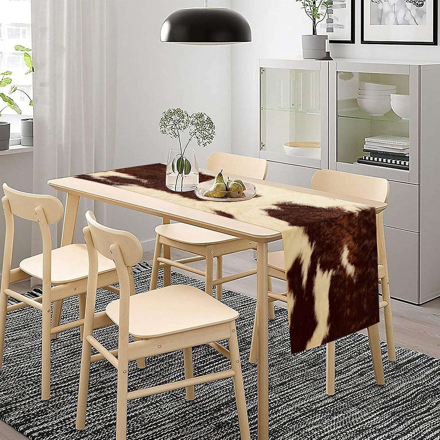 Brown Cow Print Faux Linen Rustic Table Runner, 13x90 Inch