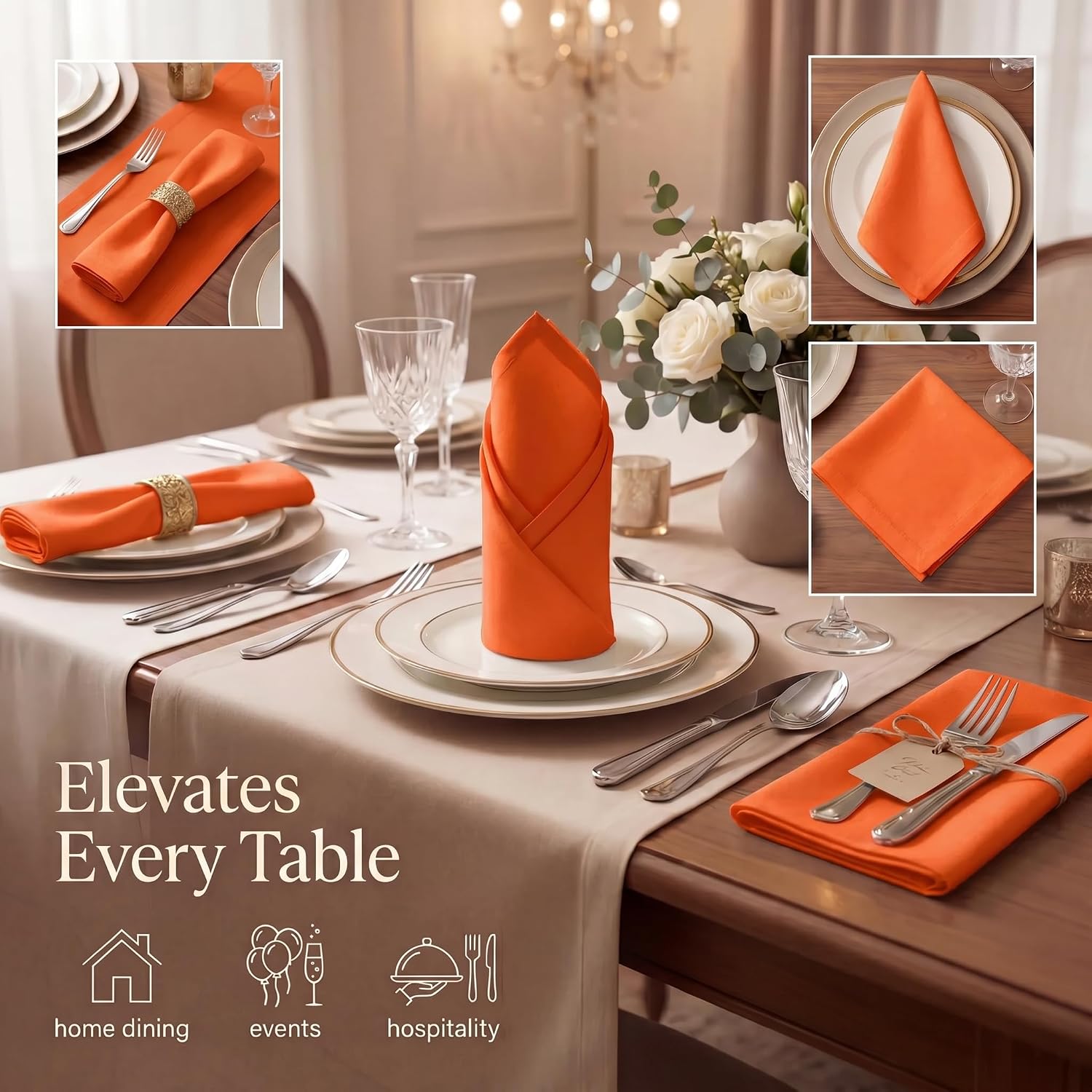 Urban Villa Cloth Napkins Cotton 20x20 (Set of 12) Orange