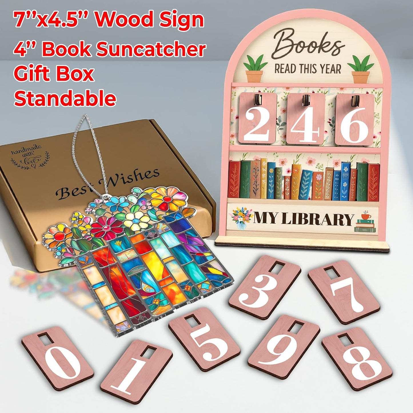 Book Lover / Book Suncatcher Ornament / Book Tracker 2 / Pink