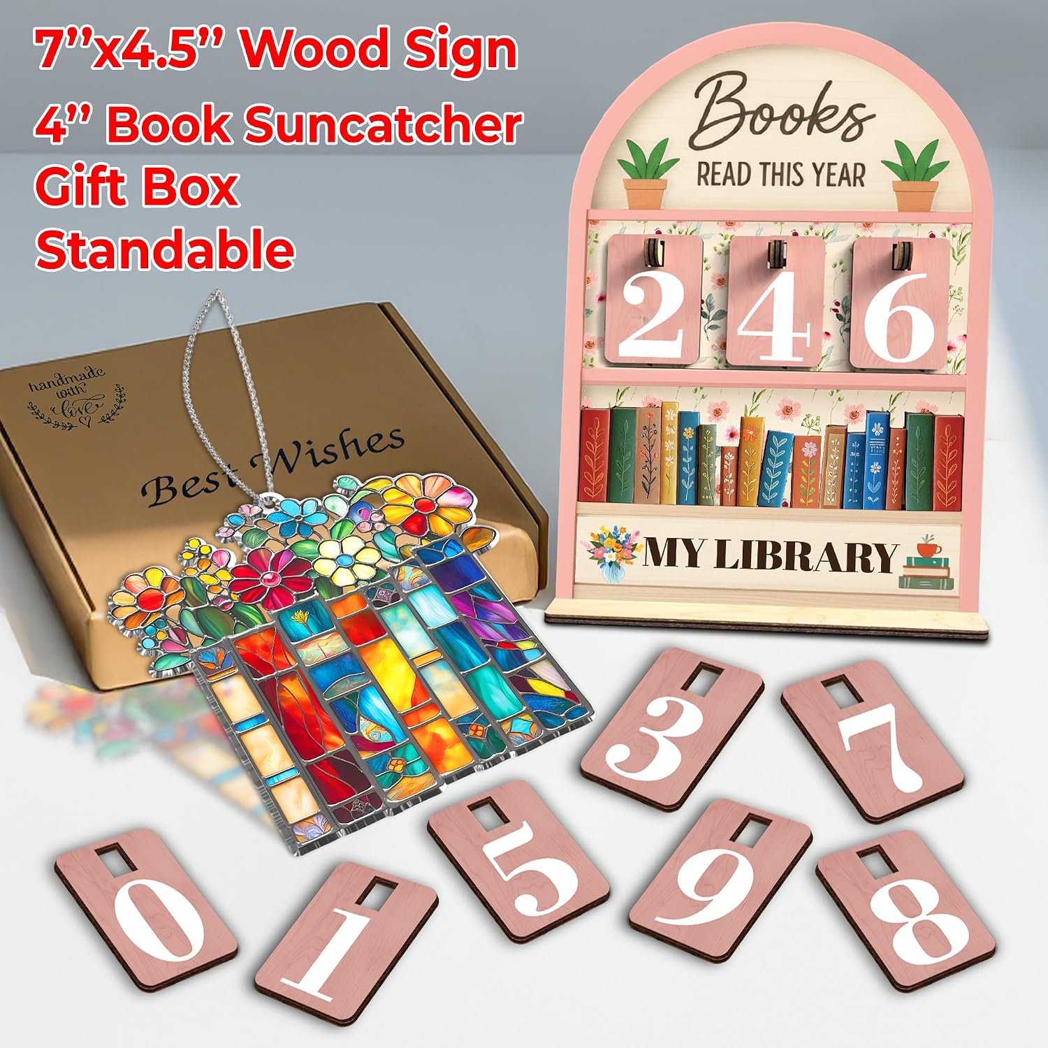 Book Lover / Book Suncatcher Ornament / Book Tracker 2 / Pink