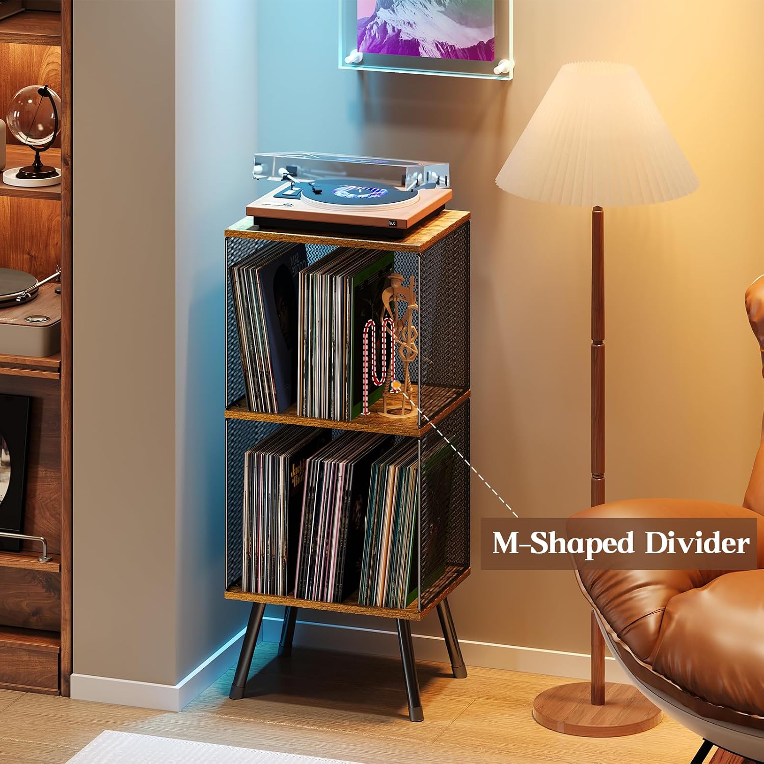 X-cosrack 3-Tier Record Player Stand, Turntable Stand with Storage up to 200 Albums, Corner Vinyl Record Holder with