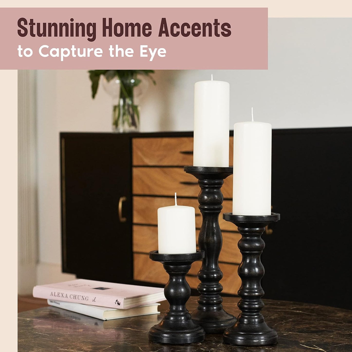 Large Candle Holders for Pillar Candles - Decorative Rustic Centerpiece Pillars Compatible with Battery-Operated