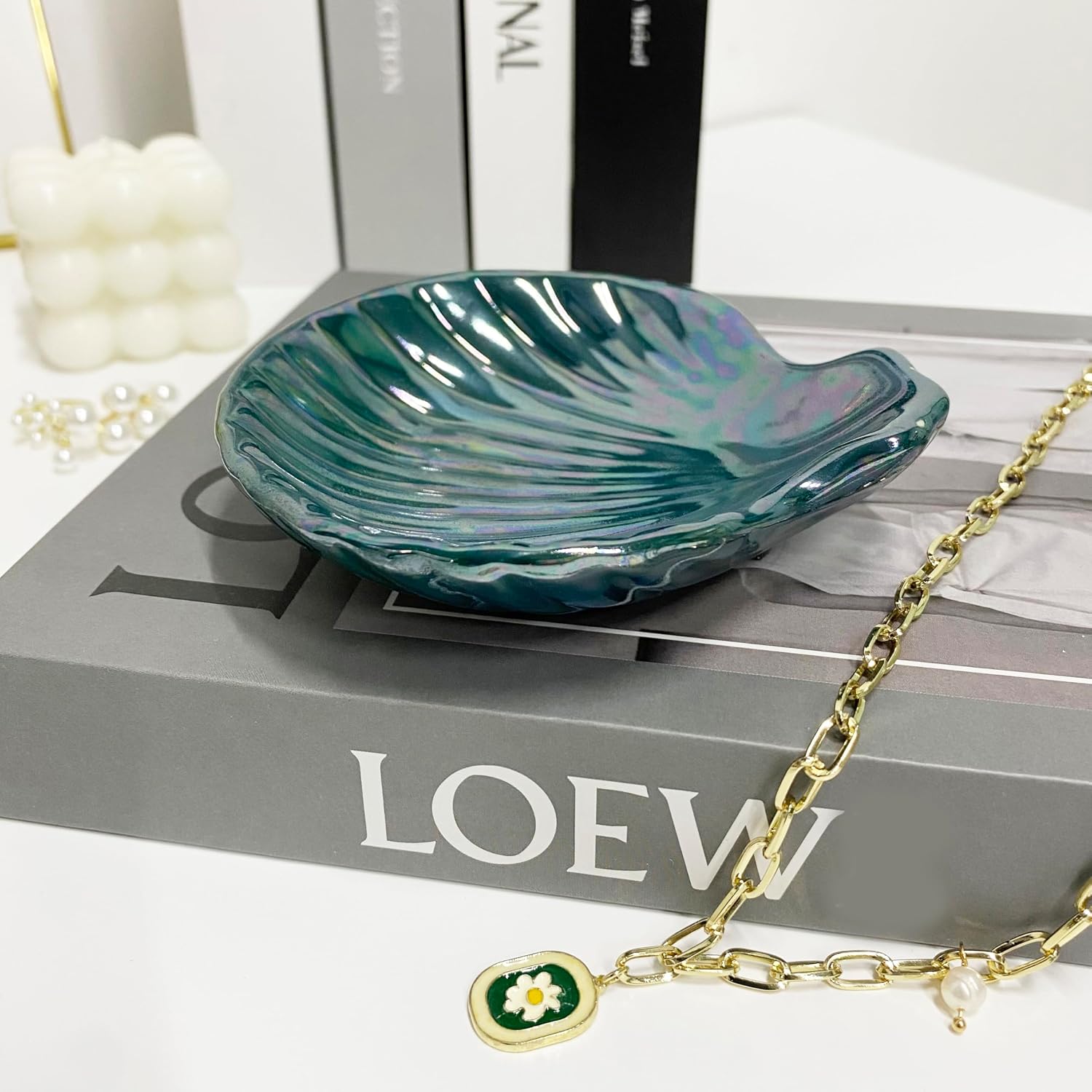 Ceramic Ring Holder Dish for Earrings Necklace / Deep Teal