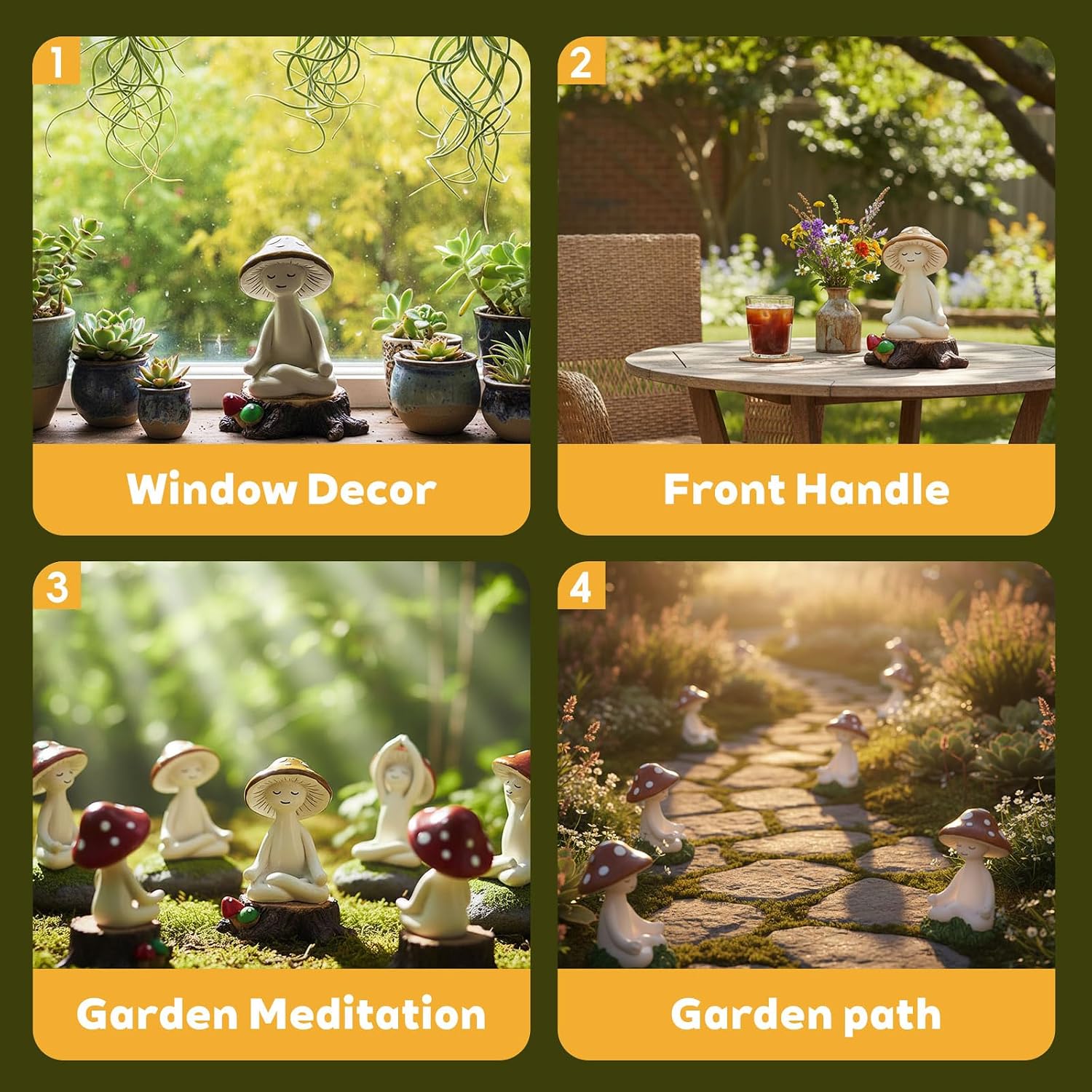 Zen Garden Mushroom Statue Meditation Mushroom Figurines
