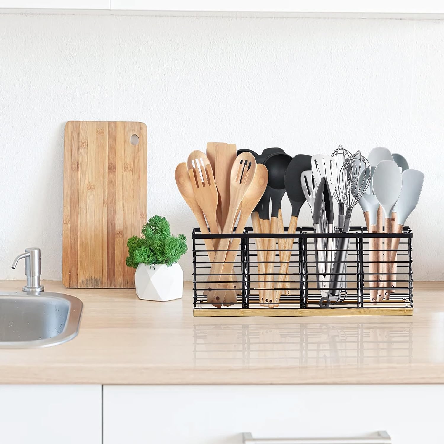 Suli Extra Large Kitchen Utensil Holder Countertop with Removable Divider | Counter&Wall Mounted,Hold 40