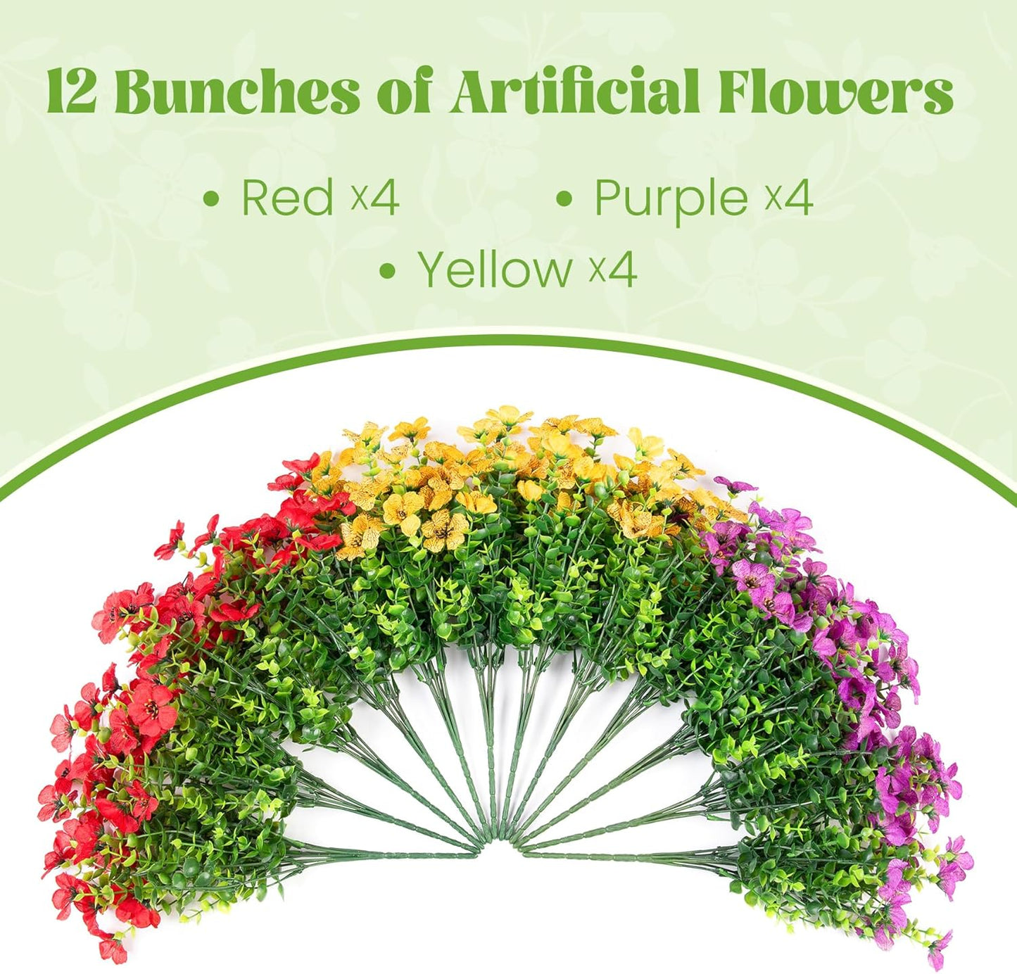 Artificial Flowers / Realistic Eucalyptus Leaves / Red Purple Yellow