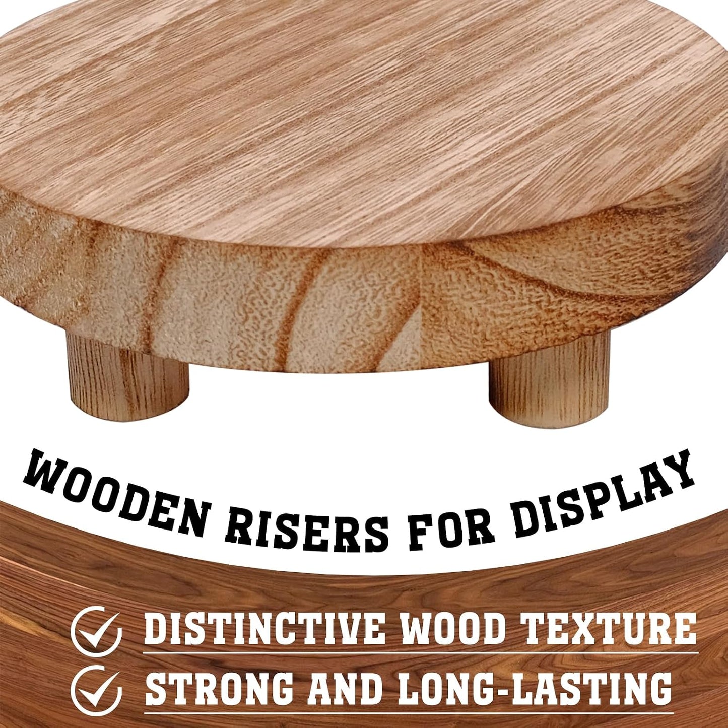 Wooden Risers for Display 5 Sizes Round Mini Riser Holder Wood Pedestal Stand for Display / Set of 5