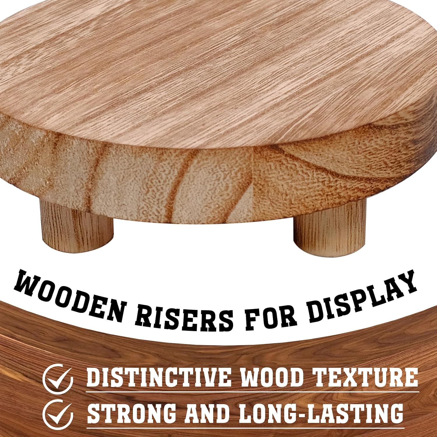 Wooden Risers for Display 5 Sizes Round Mini Riser Holder Wood Pedestal Stand for Display / Set of 5