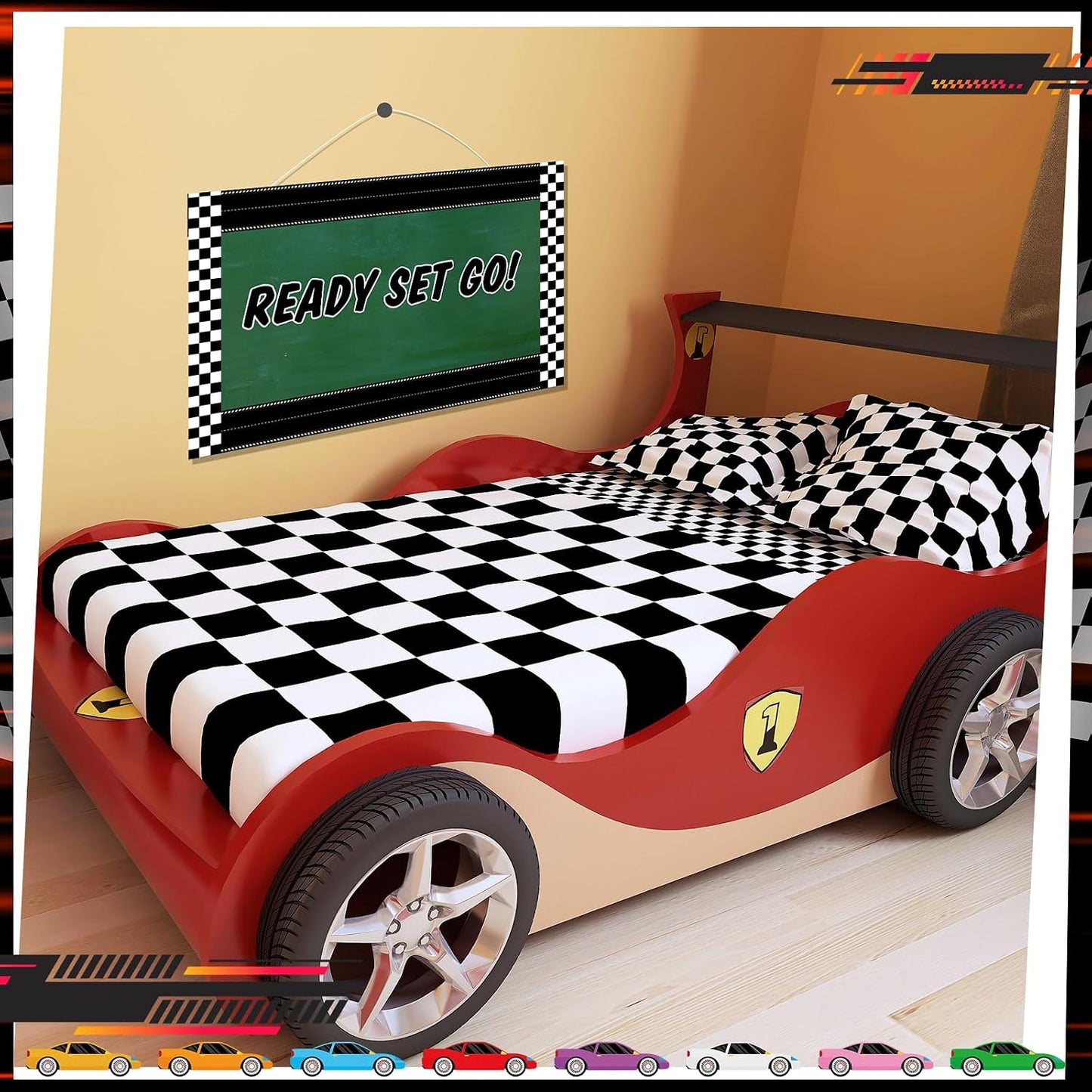 24 Car Stickers for Race Party Decoration Trim / Checkered / Black and White