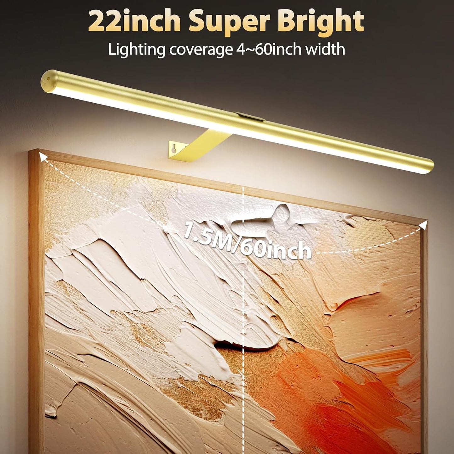 22'' Picture Light Gold for Painting with 3 Lighting,Rechargeable Wall Art Light for Painting Brightness