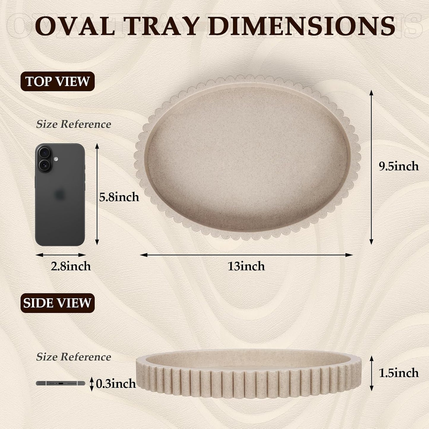 Oval Tray / 13" Resin Coffee Table Trays / Beige Resin / 13 x 9.5 x 1.5