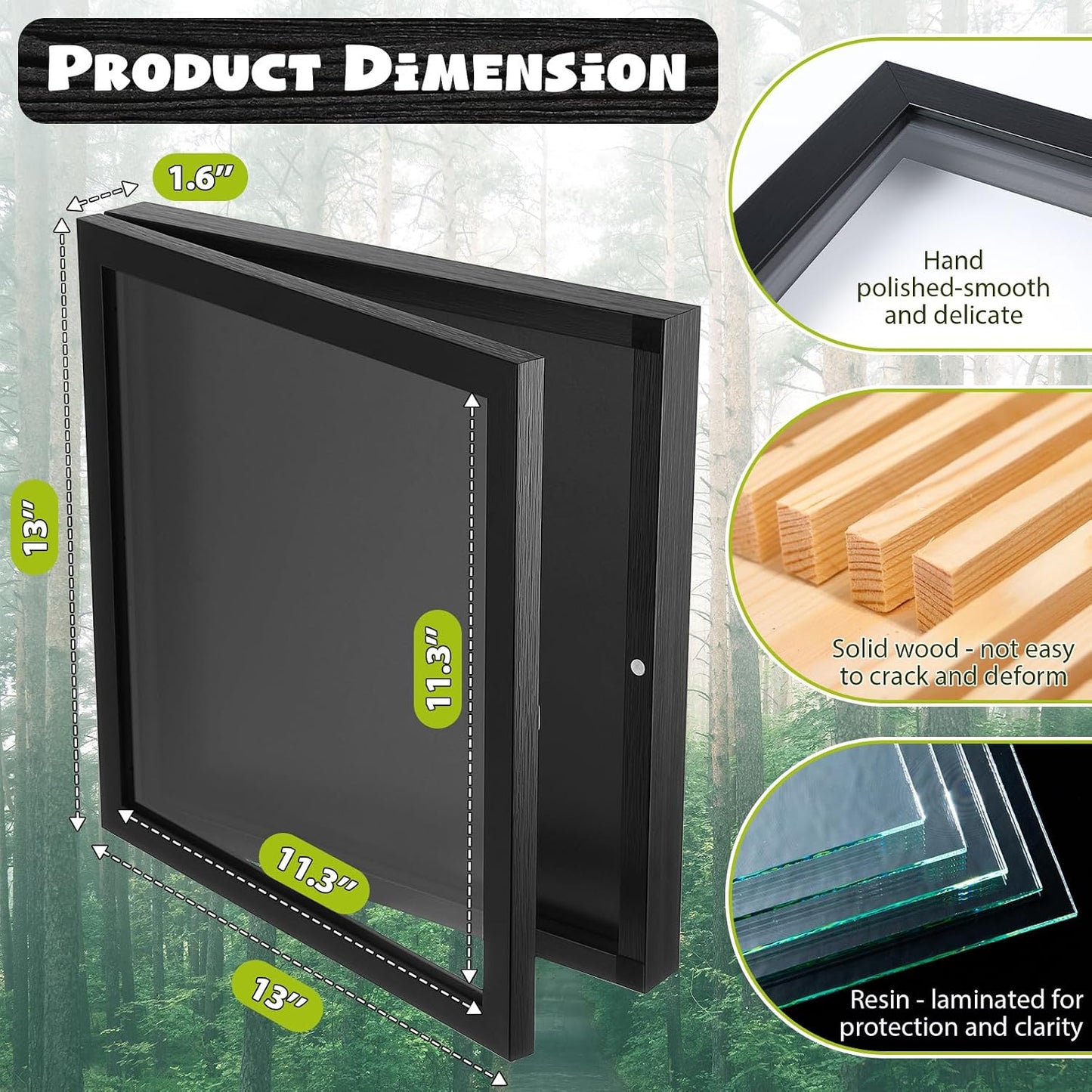 2PACK T Shirt Display Frame, 11.3" X 11.3" Black Imitation Wood Shadow Box | UV-Protective Acrylic, 1" Depth for