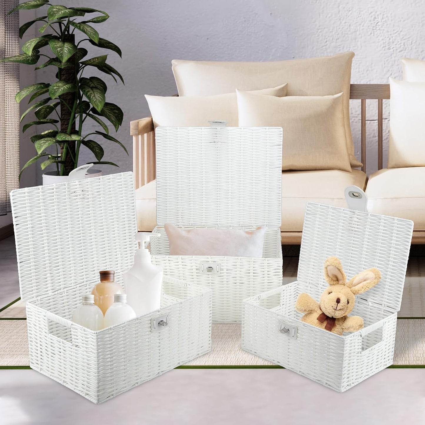 Woven Basket / Wicker Storage Baskets / White / Set of 3