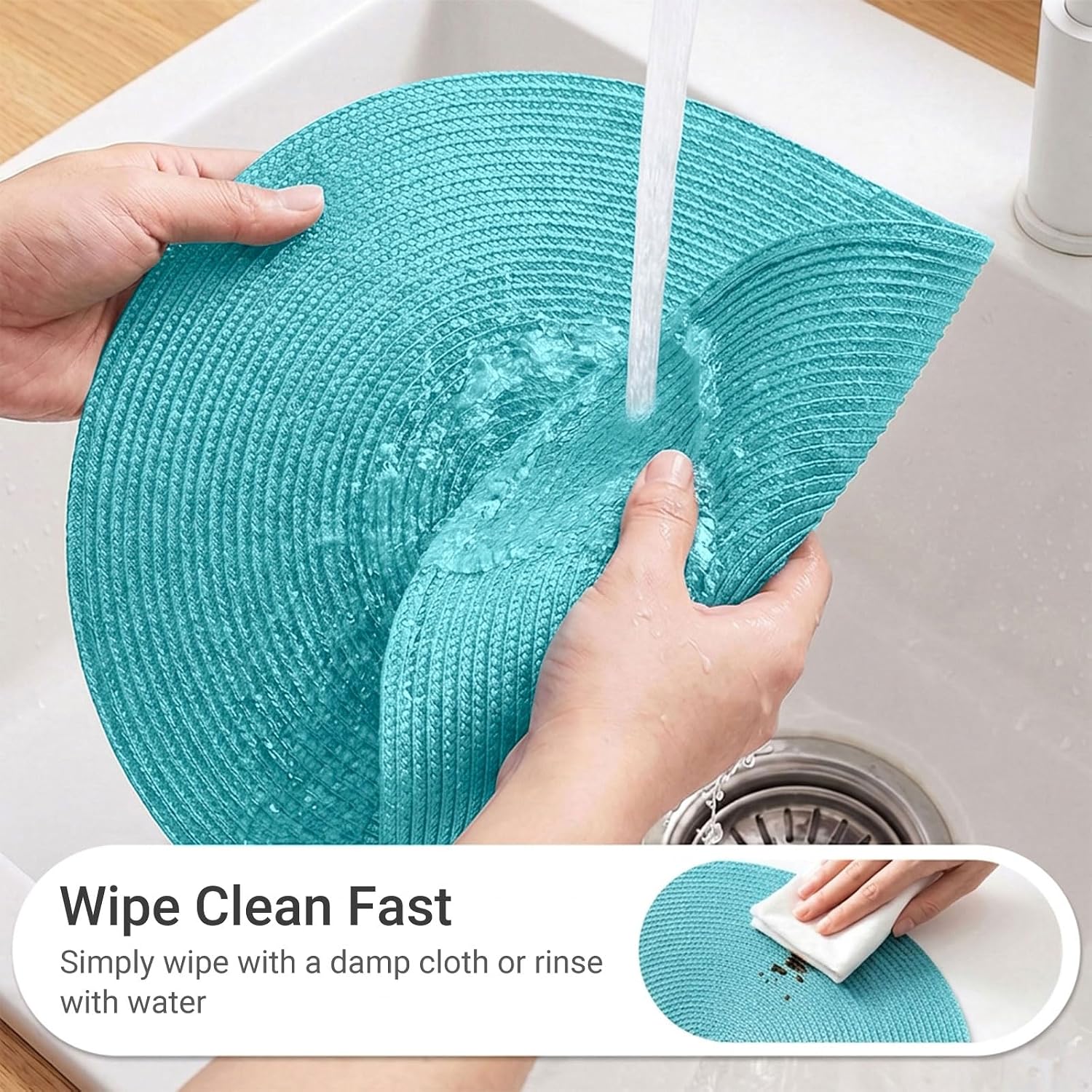 FunWheat Round Braided Placemats Set of 8 Place Mats for Dining Table Woven Washable Non-Slip Table Mats 15