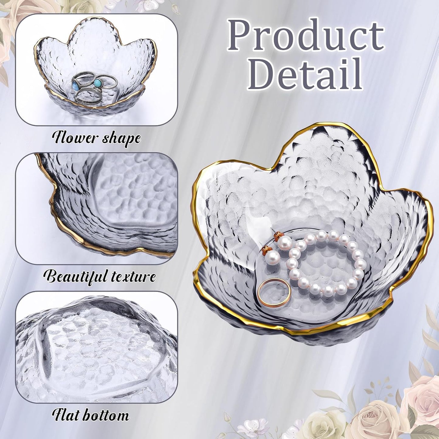 Box Greeting Card Small Glass Trinket Dish Tray for Earrings / Grey / Set of 8