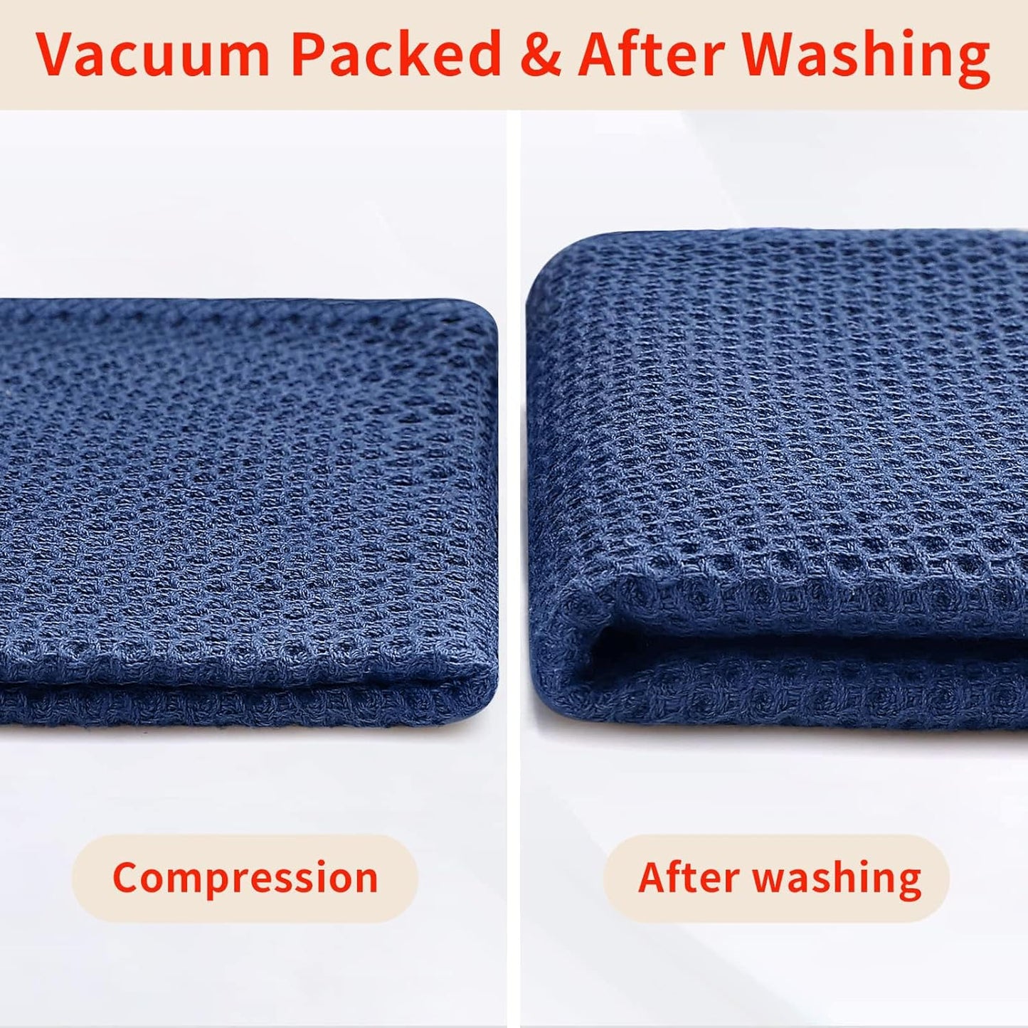 Homaxy 100% Cotton Waffle Weave Kitchen Dish Cloths 8-Pack, Navy Blue | 12 x 12 Inches, Ultra Soft Absorbent Dish