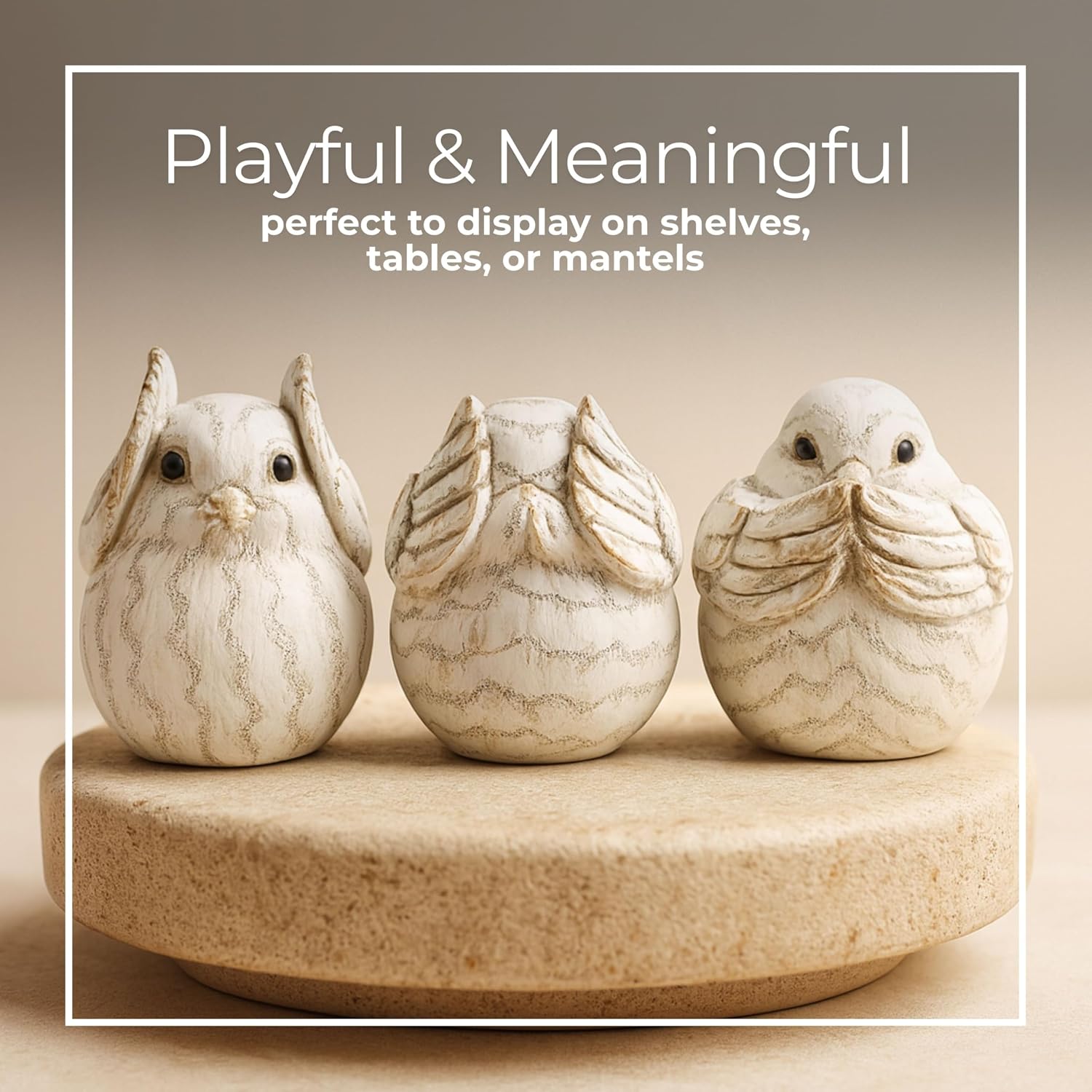 Polyresin Rustic Bird Statues / Set of 3