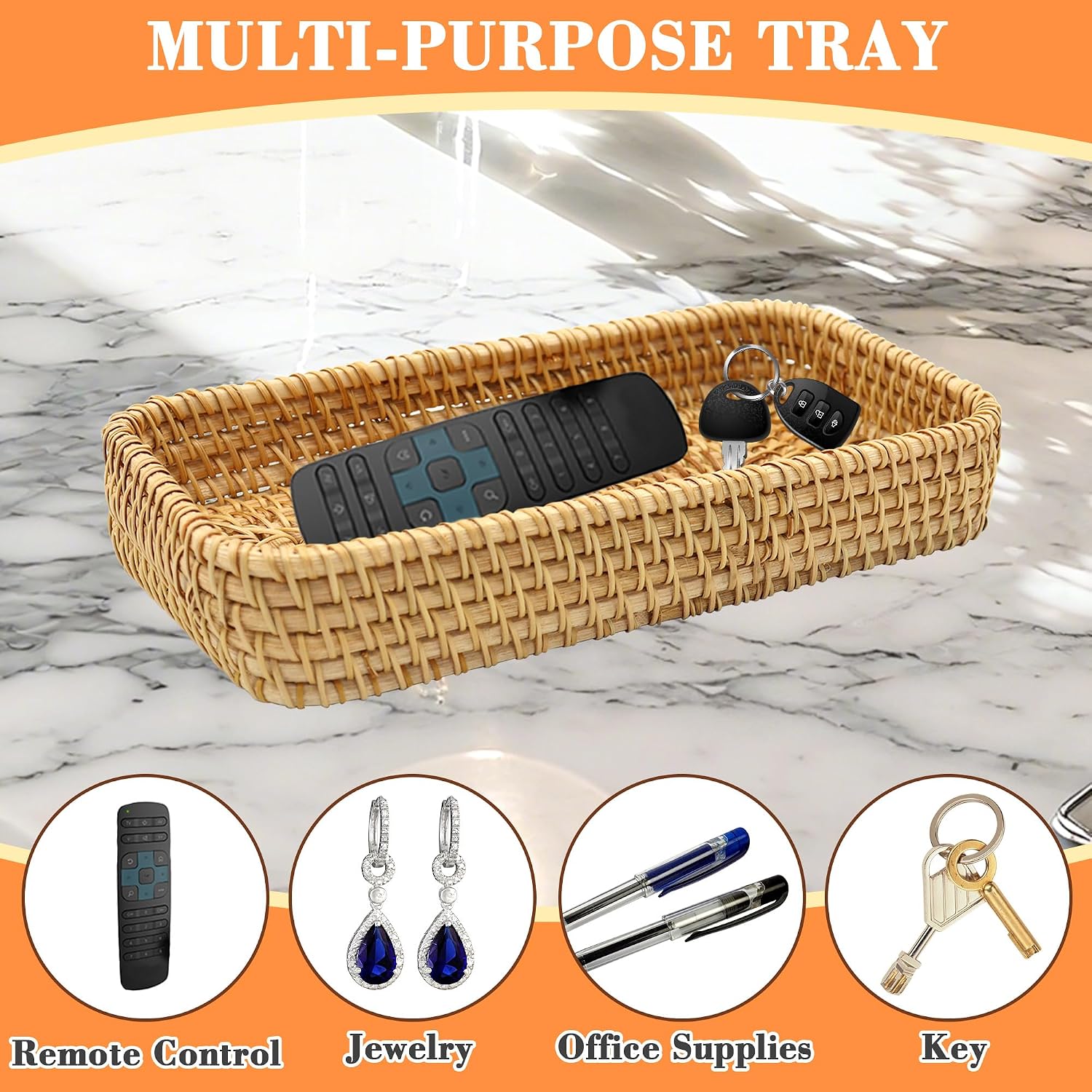 Small Rattan Serving Tray Natural Woven Decorative Serving Tray Entryway Table Basket / Brown