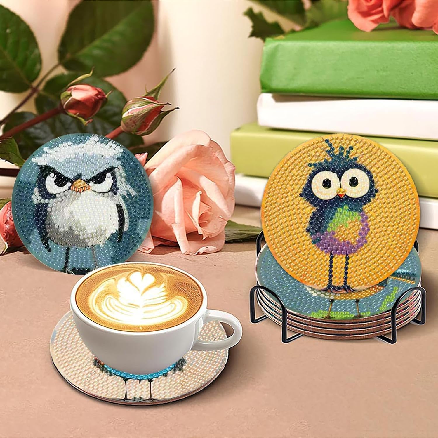 Holder / Funny Bird Pattern Wooden Diamond Painting / Jxbd73-us / Set of 8