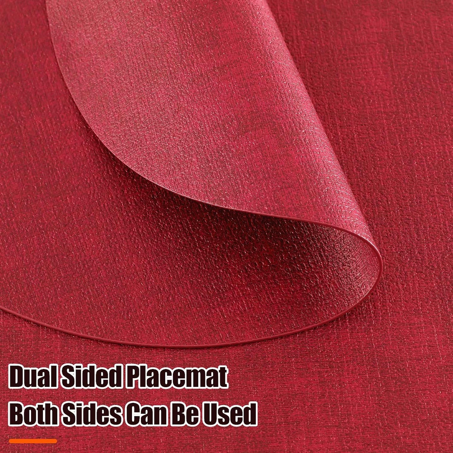 Homaxy Round Faux Leather Placemats and Coasters, Set of 8, Red | Washable Dual-side Table Mats, Wipeable Place Mats