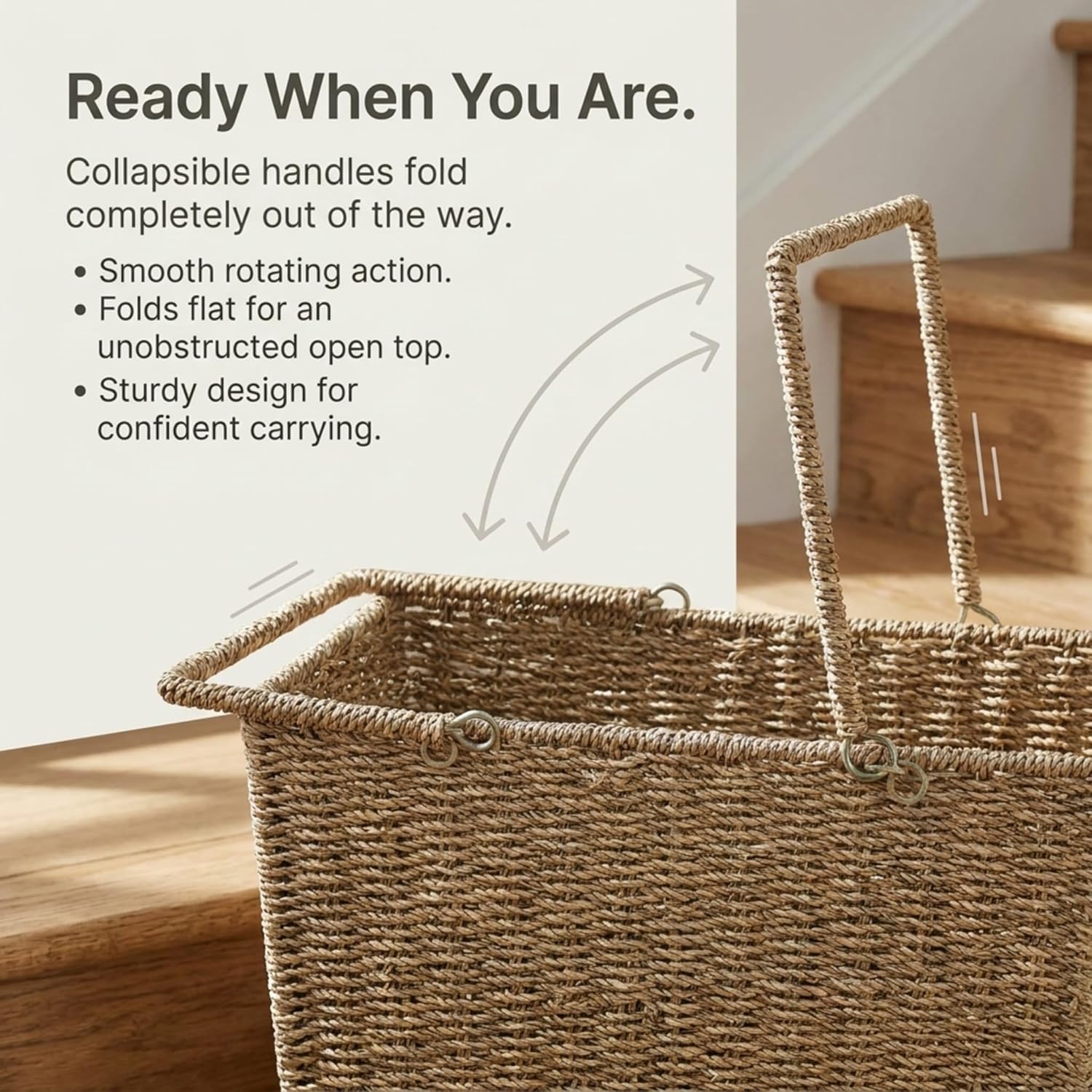 Wicker Stair Basket / Seagrass and Corn Husk / Natural