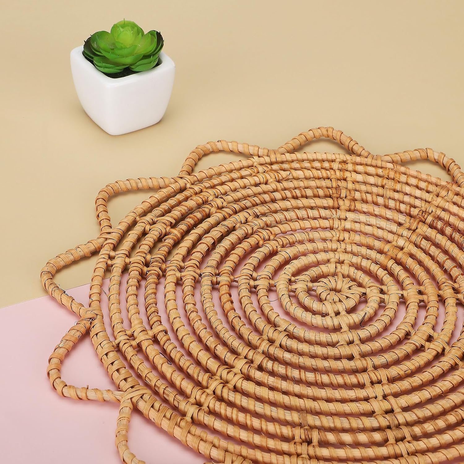 Boho Handmade Hanging Wall Baskets / Rattan Flower 33cm