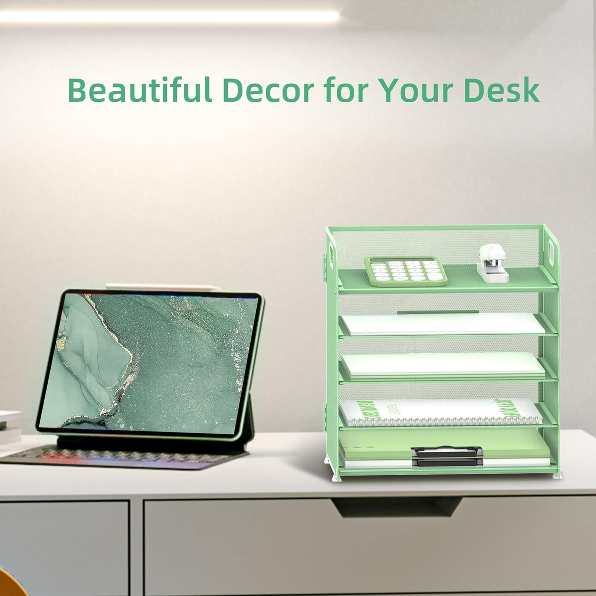 5 Trays Paper Organizer Letter Tray with Handle-Mesh Desk File Holders, Paper Sorter Desk Organizer for Office, Home