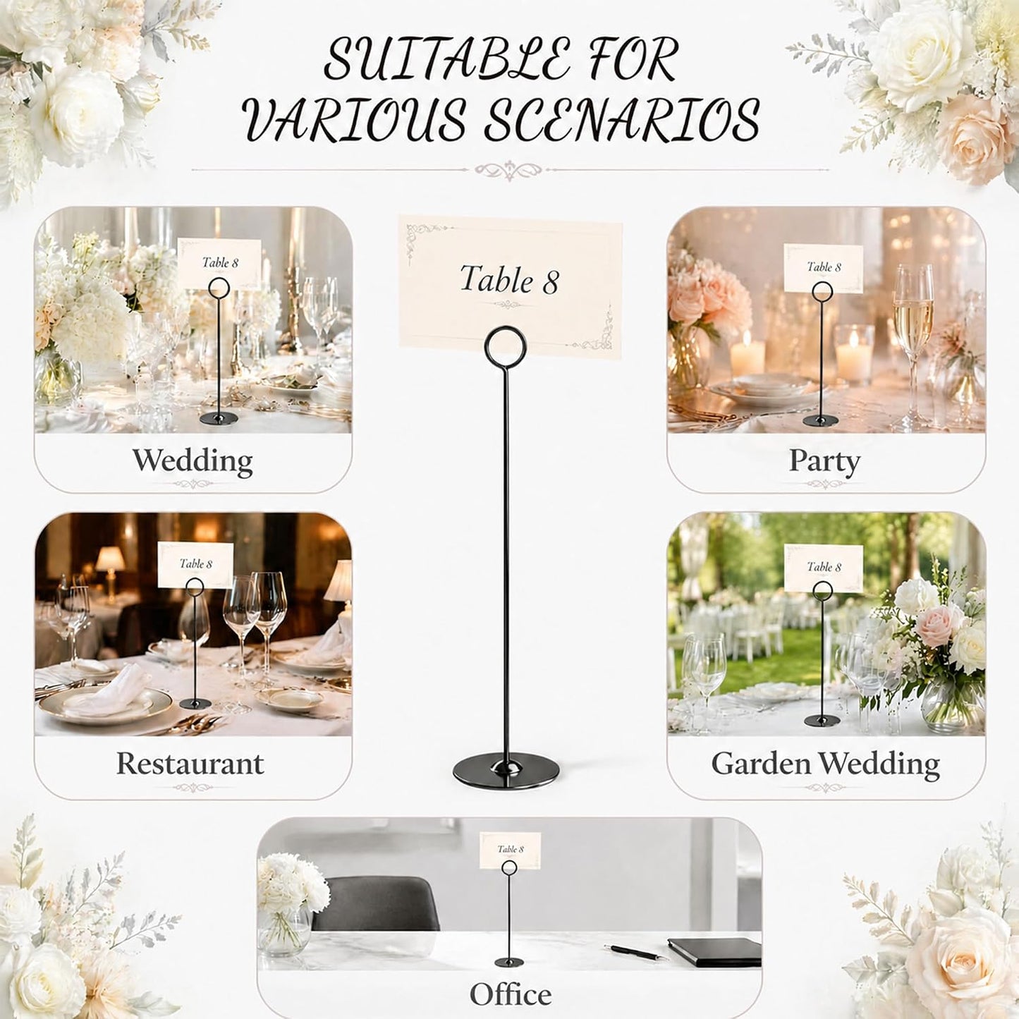 Urban Deco 16PK Table Number Holders Place Card Holders 12 Inch Table Card Holders Steel Card Holders for Photos, Food