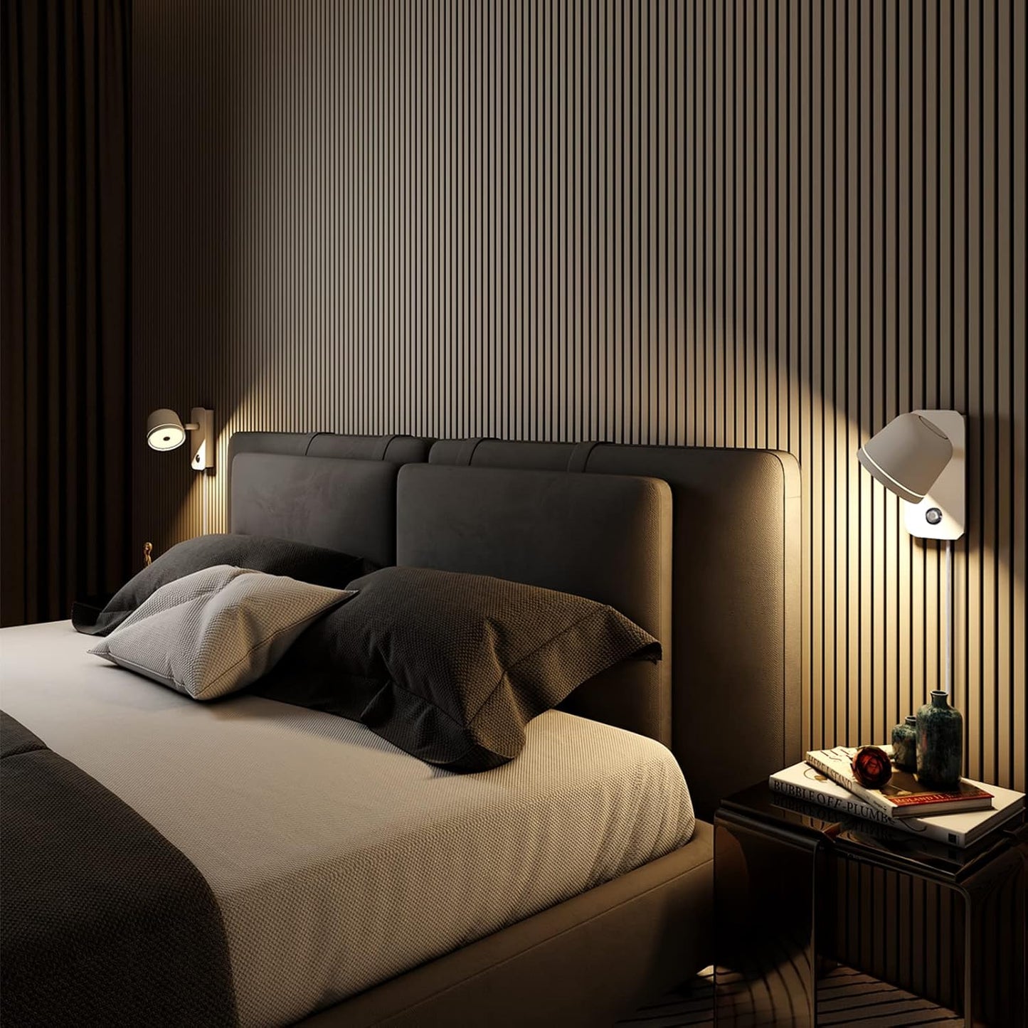 Aisilan LED Plug in Wall Sconce with Touch Dimmable Control Adjustable Wall Mounted Lamp Angle Anti-Glare Matte White