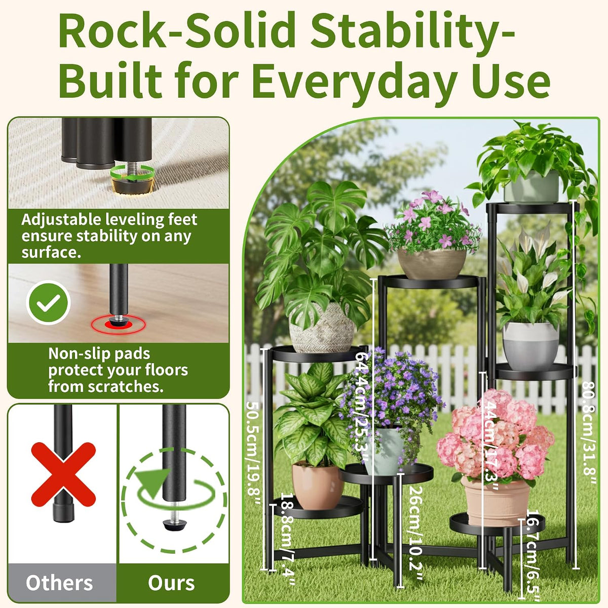 7 Tiers Plant Stand Indoor for Multiple Large Planter, Tall Tiered Folding Plant Rack Outdoor with Rustproof 10 Inch