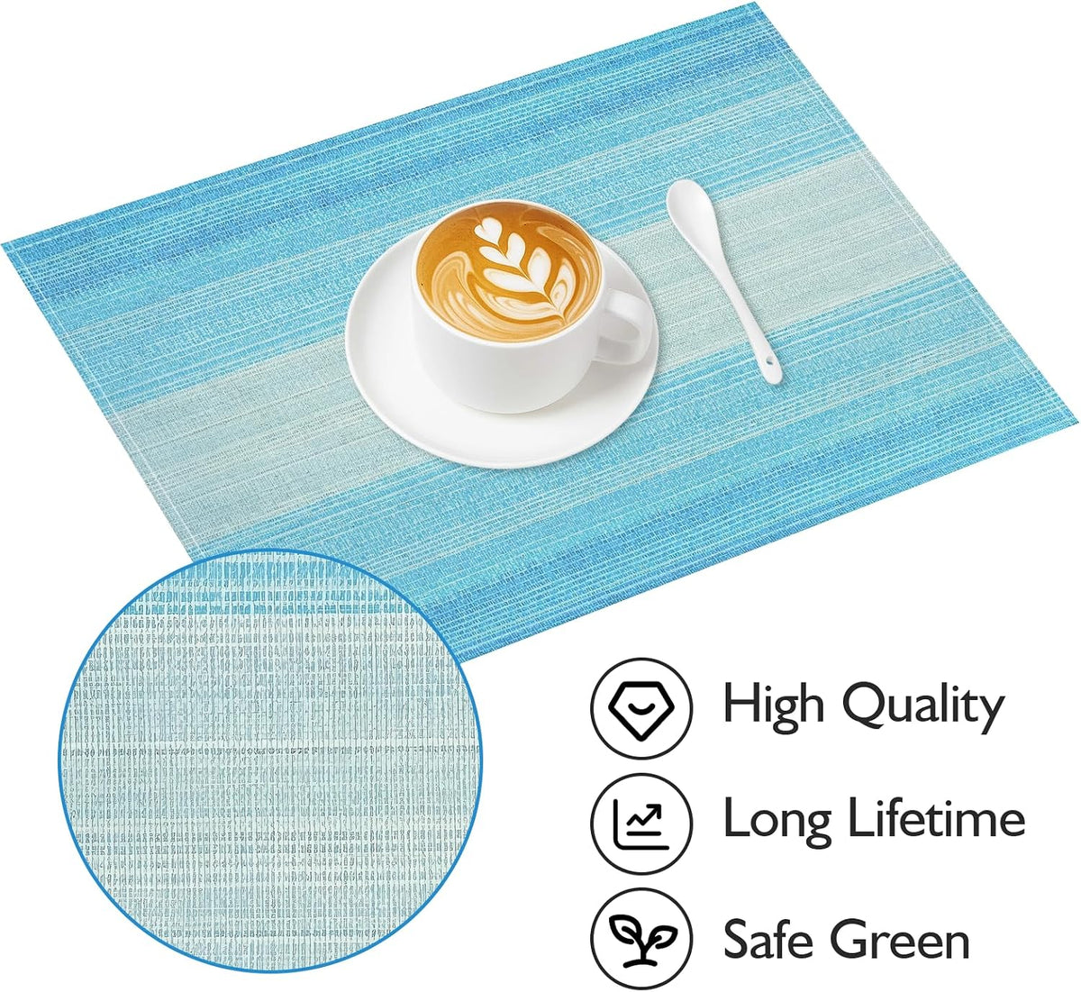 Blue Placemats Set of 8, 12x18 Inch Washable Easy to Clean Heat-Resistant Anti-Skid Table Mats for Holiday Party