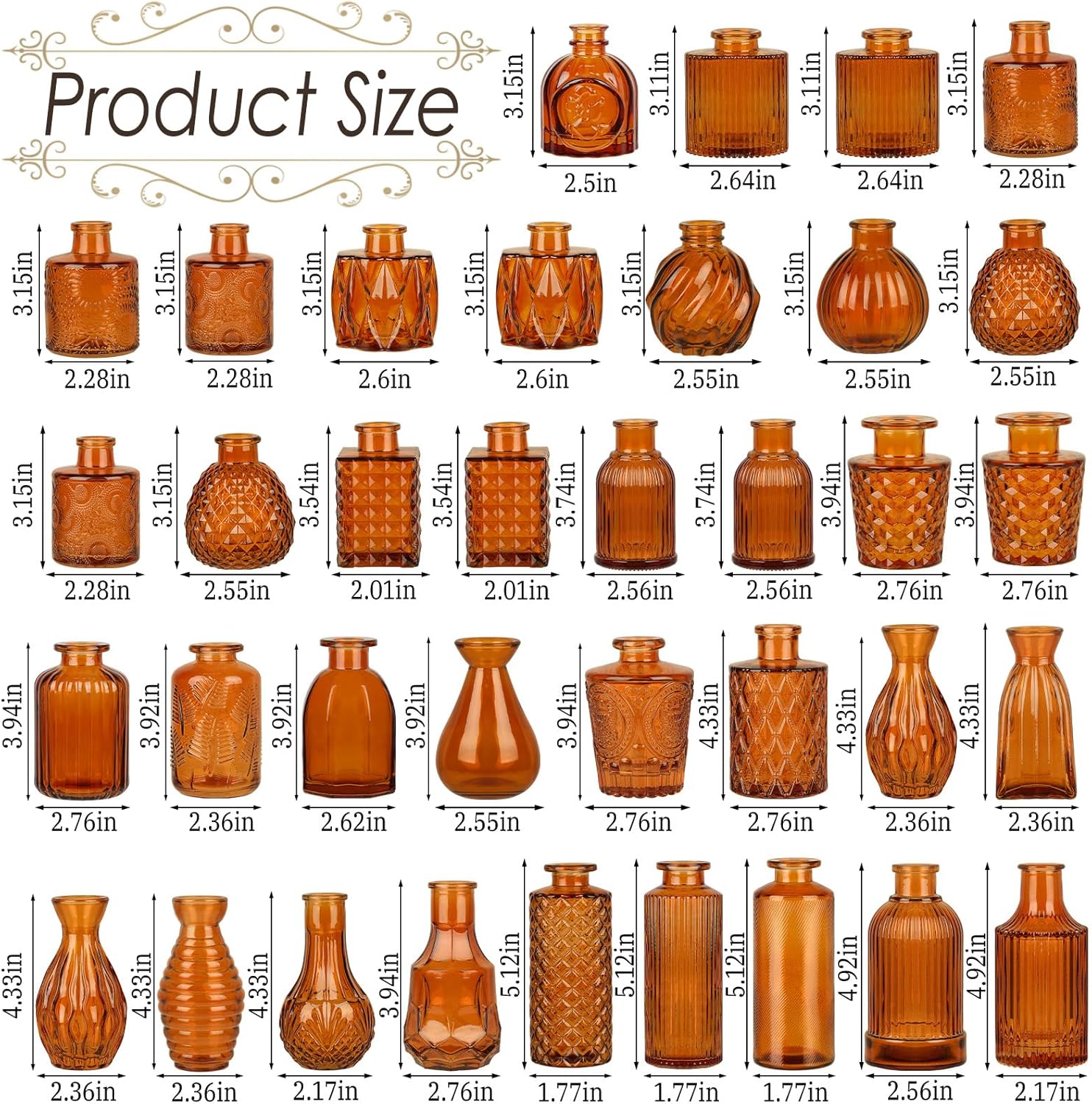 Brown Glass Bud Vases / Amber Brown / Set of 36
