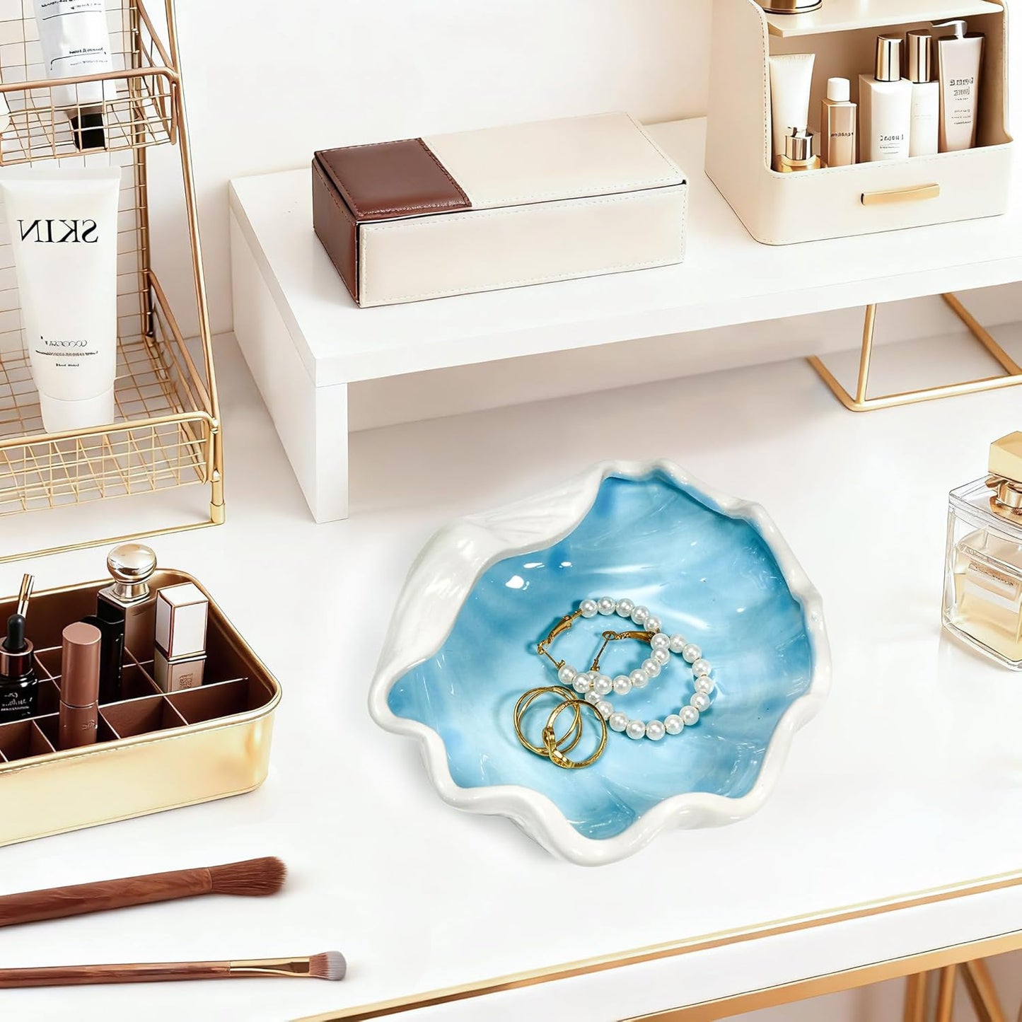 Seashell Ceramic Jewelry Trinket Tray / Shell / Blue
