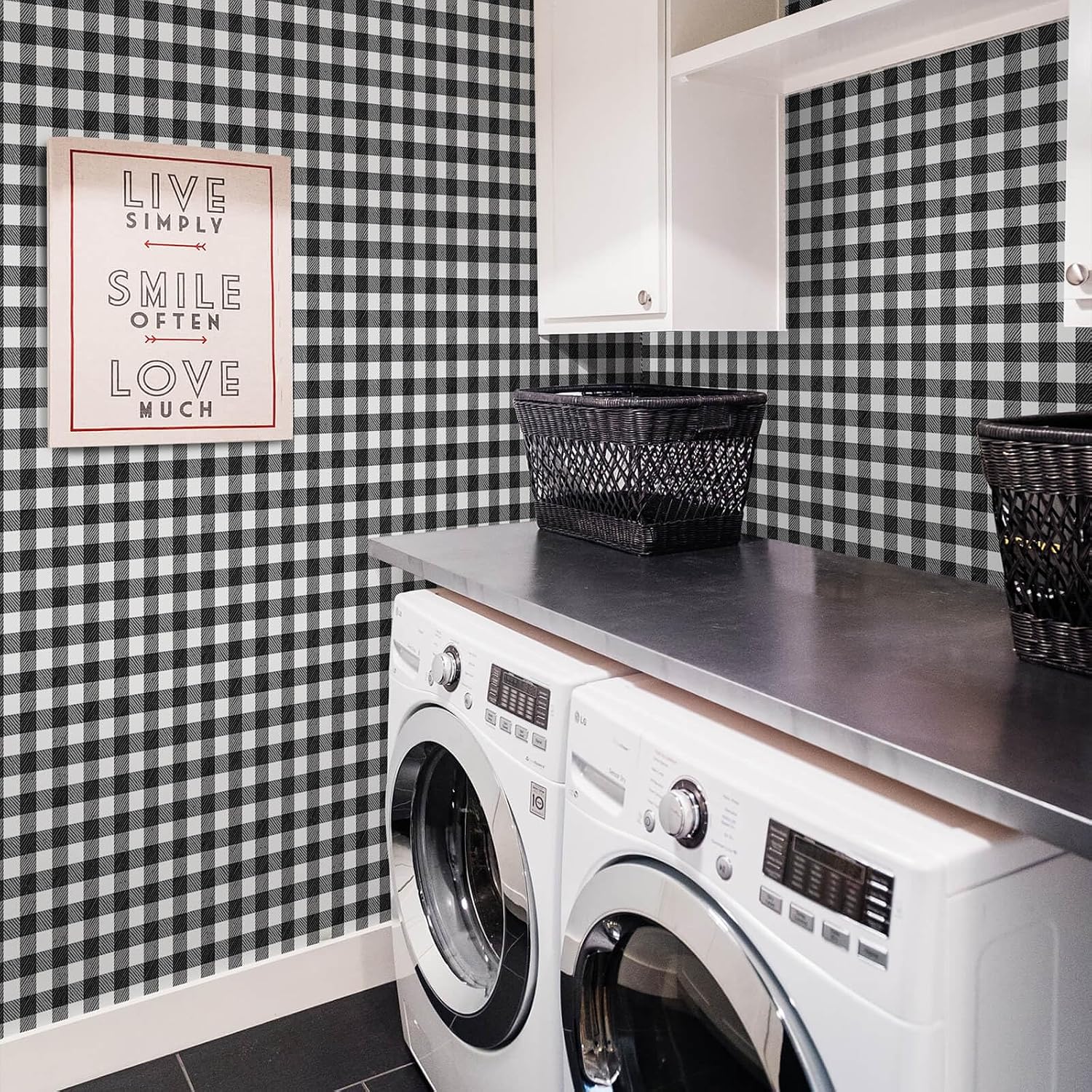 Checkered Wallpaper Black and White Wallpaper " Peel and Stick Modern / 196 x 17.3 / Black/white