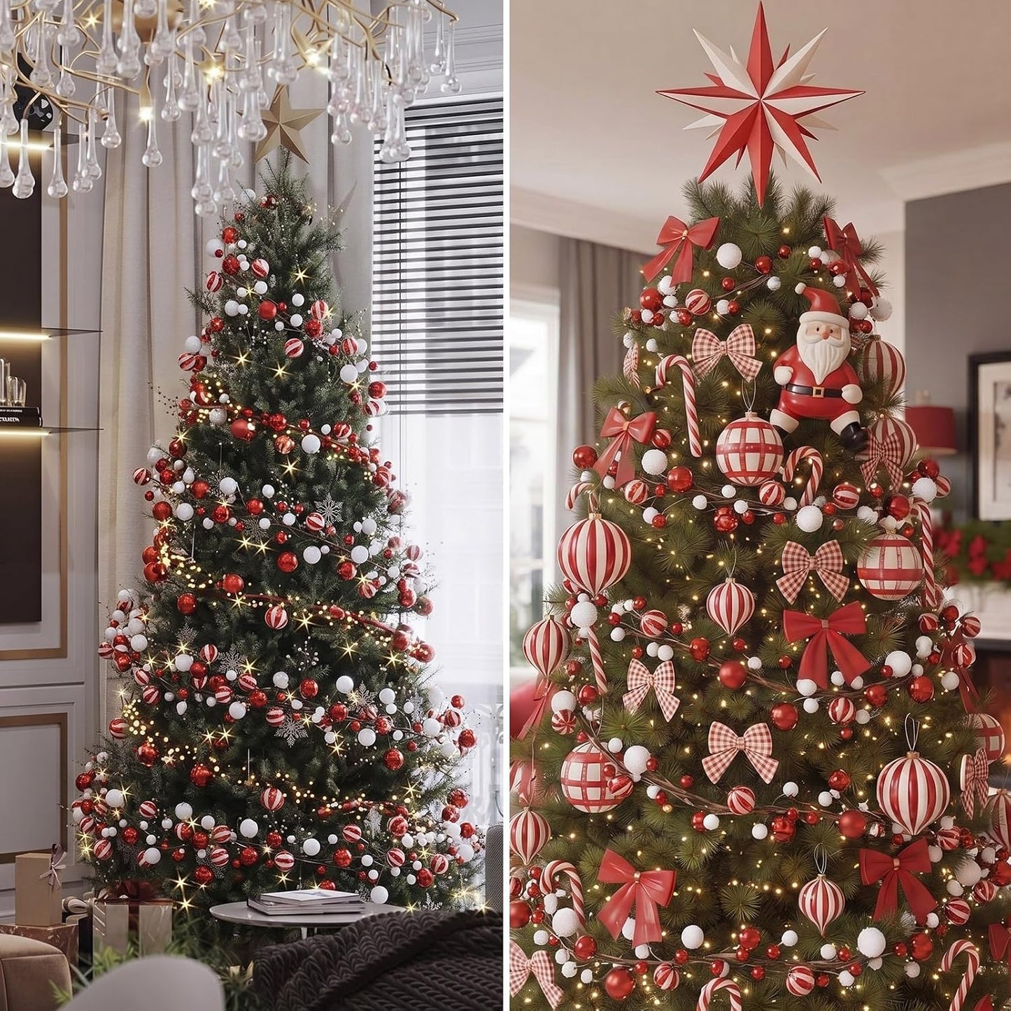 WILLBOND 18 ft Red and White Christmas Ball Garland Ball Ornaments Hanging Baubles Ornament for Xmas Christmas Tree