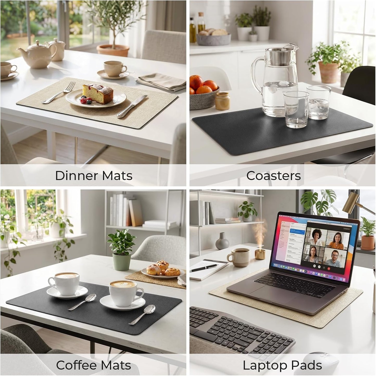 Romanstile Vinyl Placemats Set of 8, Reversible Faux Leather Heat Resistant Wipeable Table Mats, Waterproof Washable